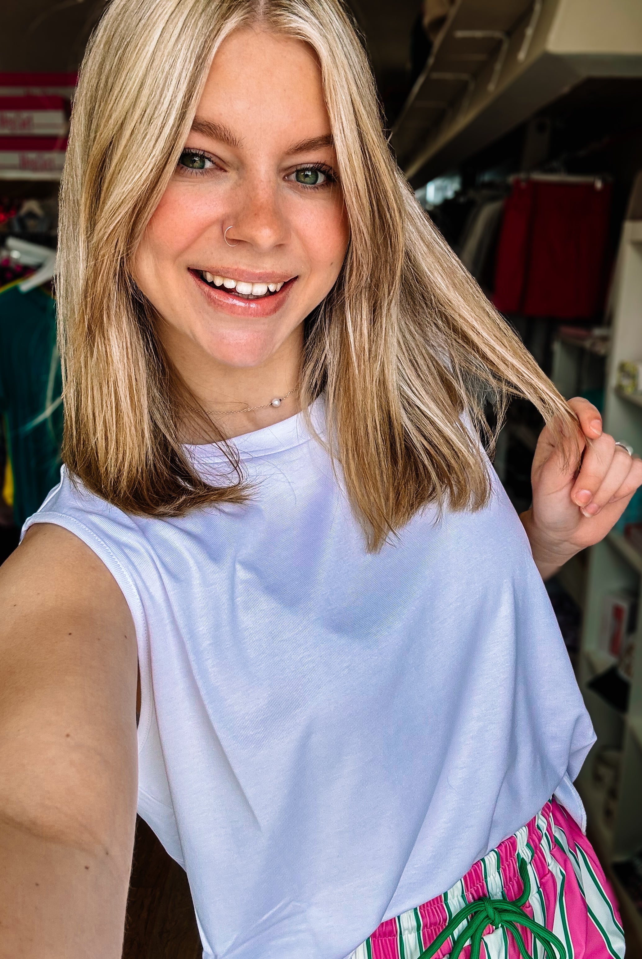 Banks Basic Lettuce Tank- White-Top-Dear Me Southern Boutique, located in DeRidder, Louisiana