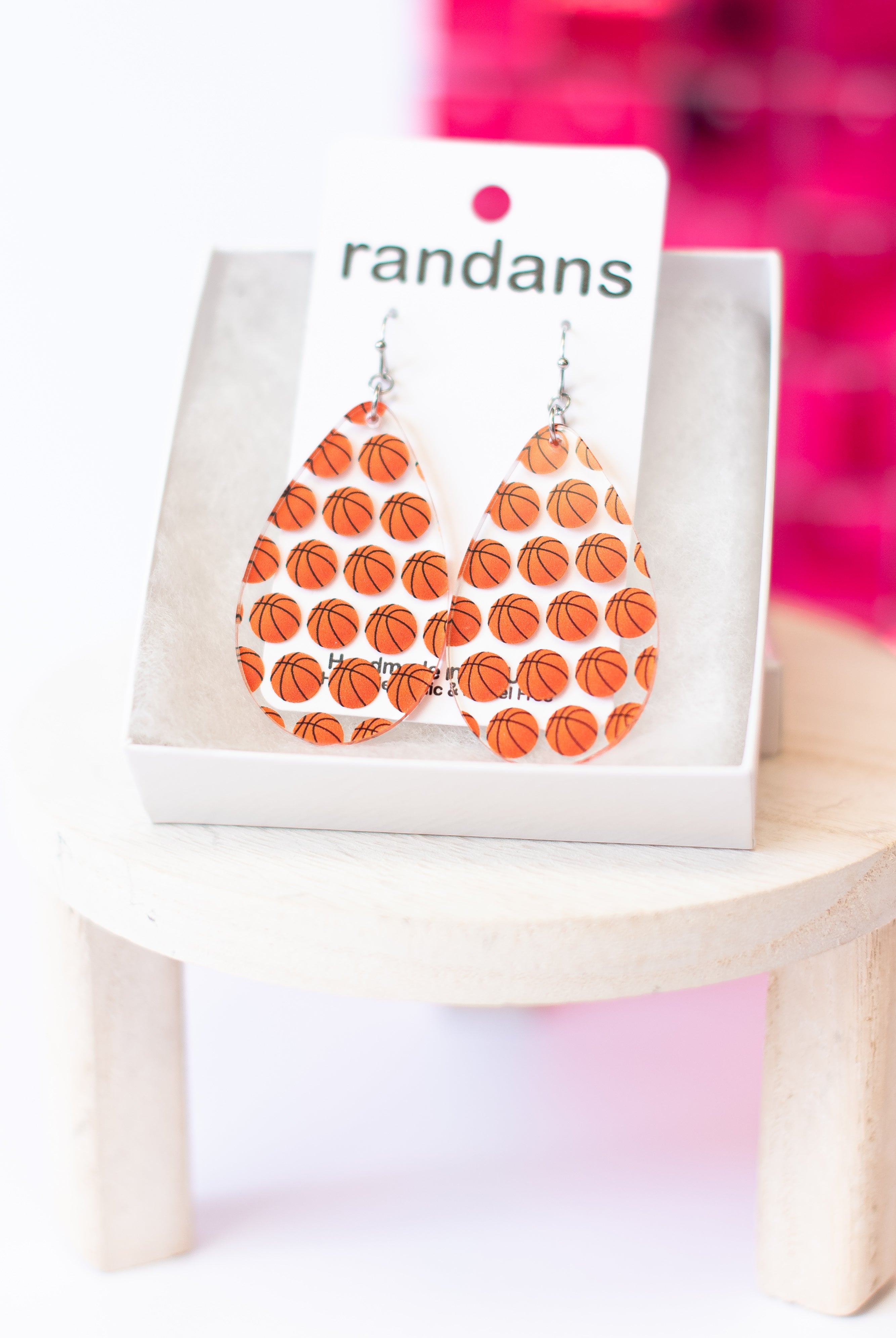 Basketball Teardrop Randans Dangles-Earrings-Dear Me Southern Boutique, located in DeRidder, Louisiana