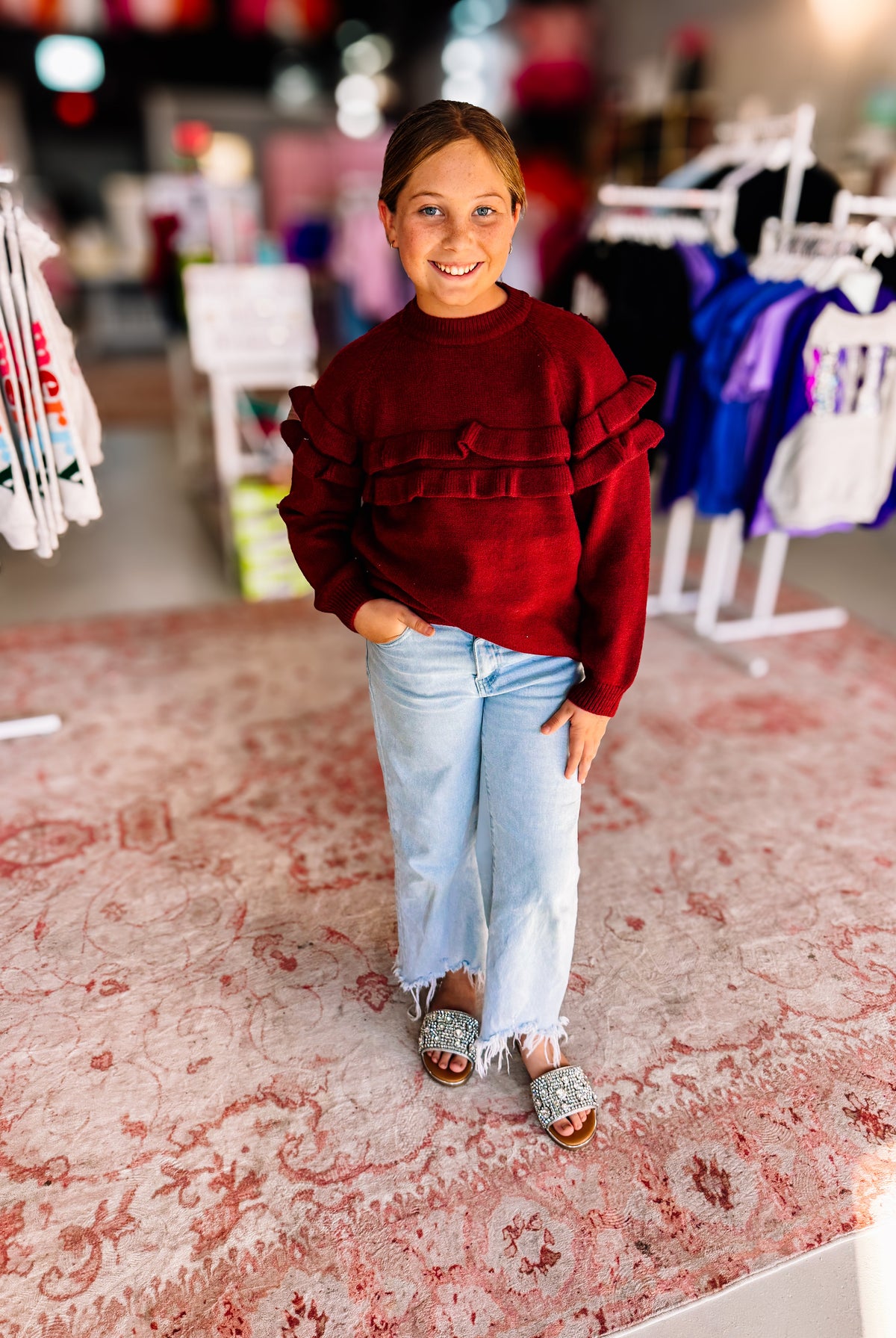 Beautiful Ruffle Knit Sweater-Sweaters-Dear Me Southern Boutique, located in DeRidder, Louisiana