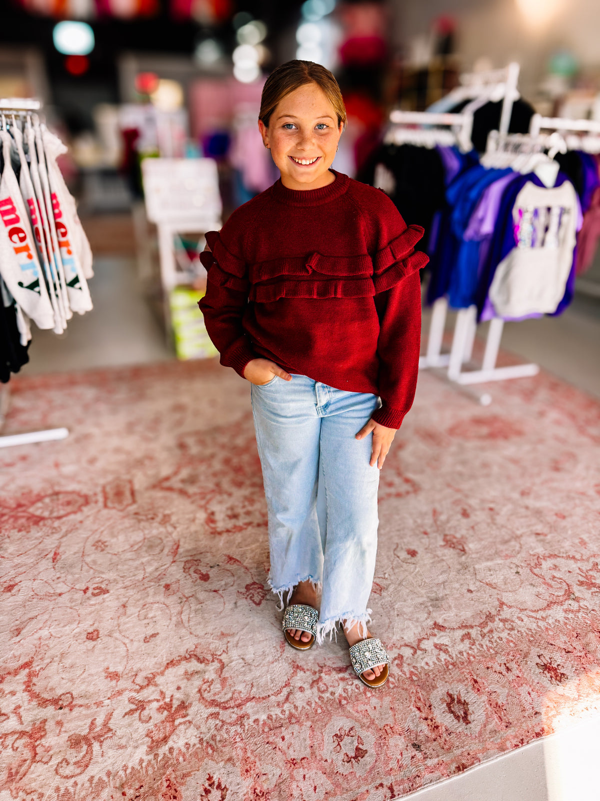 Beautiful Ruffle Knit Sweater-Sweaters-Dear Me Southern Boutique, located in DeRidder, Louisiana