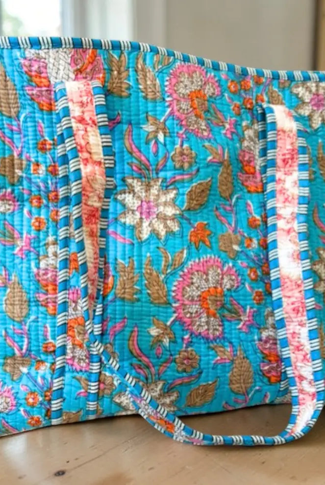 Beck Bright Blue Floral Tote Bag-Tote Bags-Dear Me Southern Boutique, located in DeRidder, Louisiana