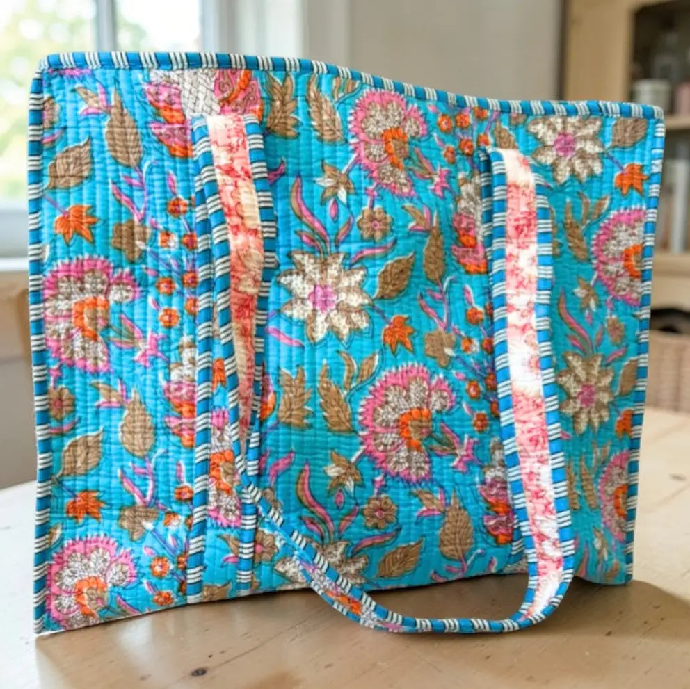 Beck Bright Blue Floral Tote Bag-Tote Bags-Dear Me Southern Boutique, located in DeRidder, Louisiana