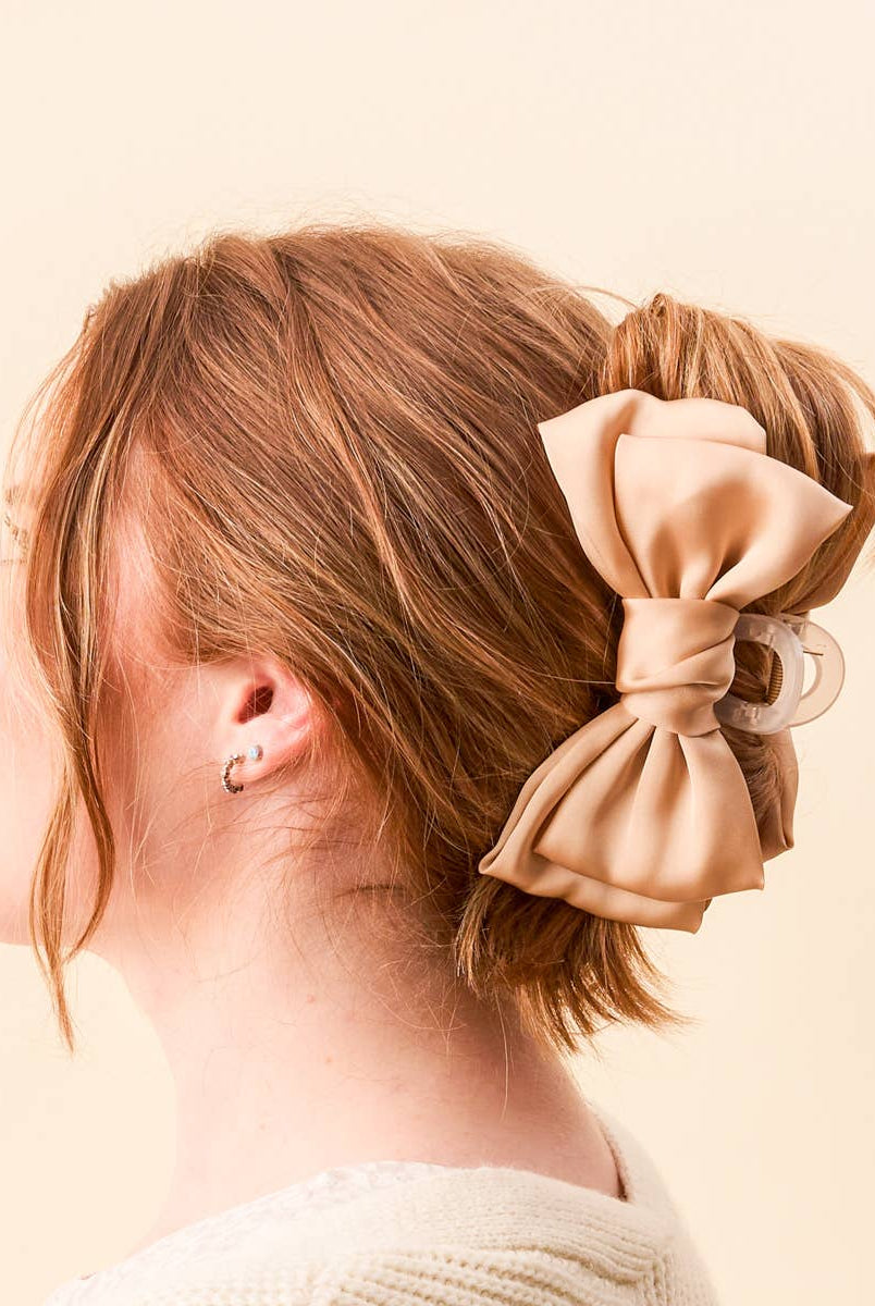 Beige - Satin Bougie Bow Claw Clip-Hair Clips-Dear Me Southern Boutique, located in DeRidder, Louisiana
