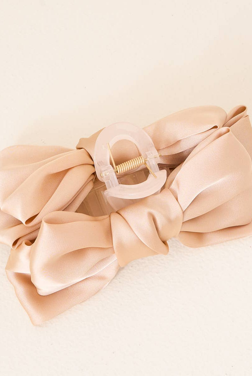 Beige - Satin Bougie Bow Claw Clip-Hair Clips-Dear Me Southern Boutique, located in DeRidder, Louisiana
