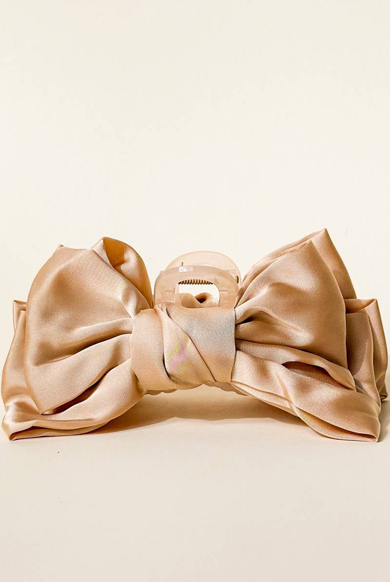 Beige - Satin Bougie Bow Claw Clip-Hair Clips-Dear Me Southern Boutique, located in DeRidder, Louisiana