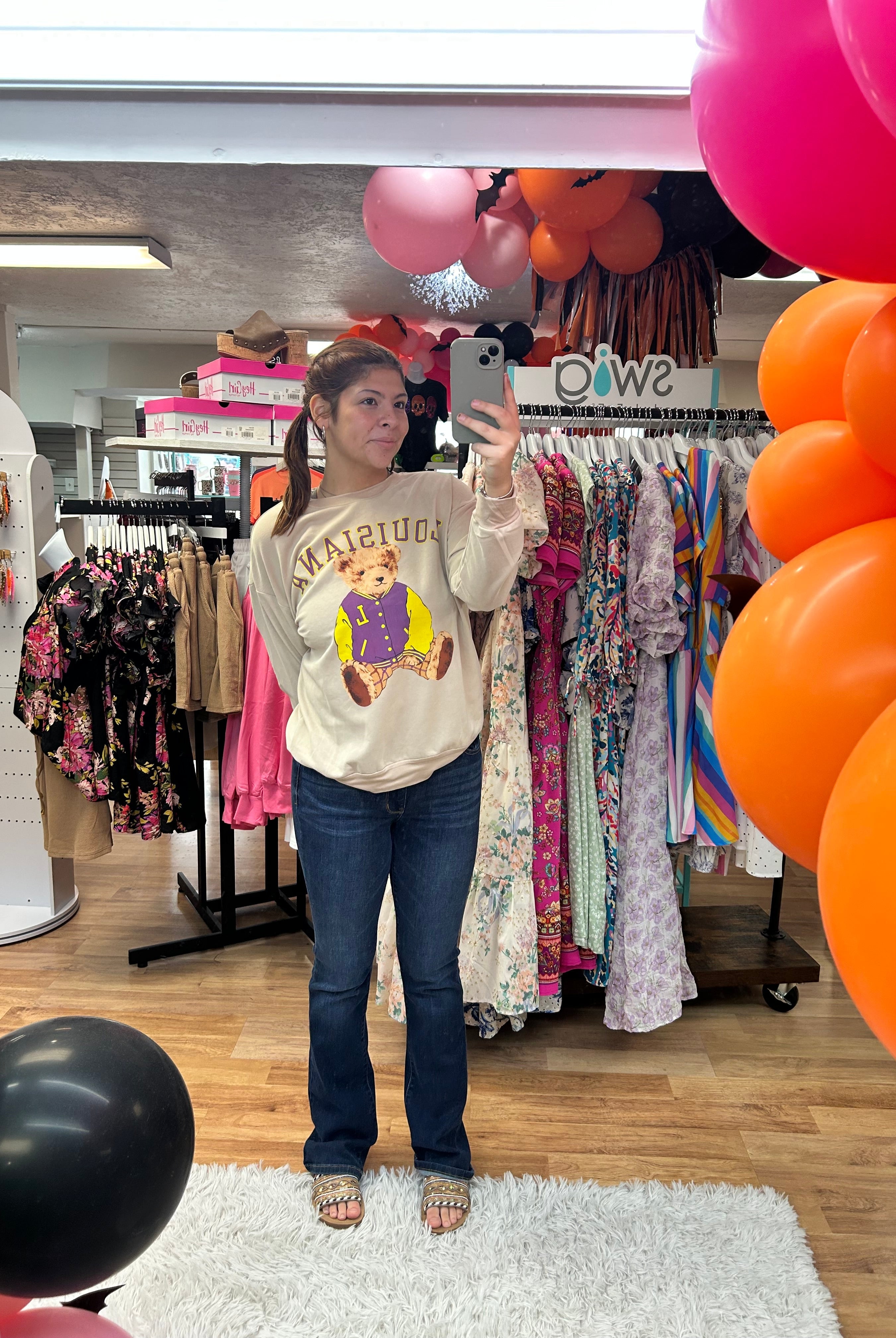 Benny The Bear Louisiana Pullover-Top-Dear Me Southern Boutique, located in DeRidder, Louisiana