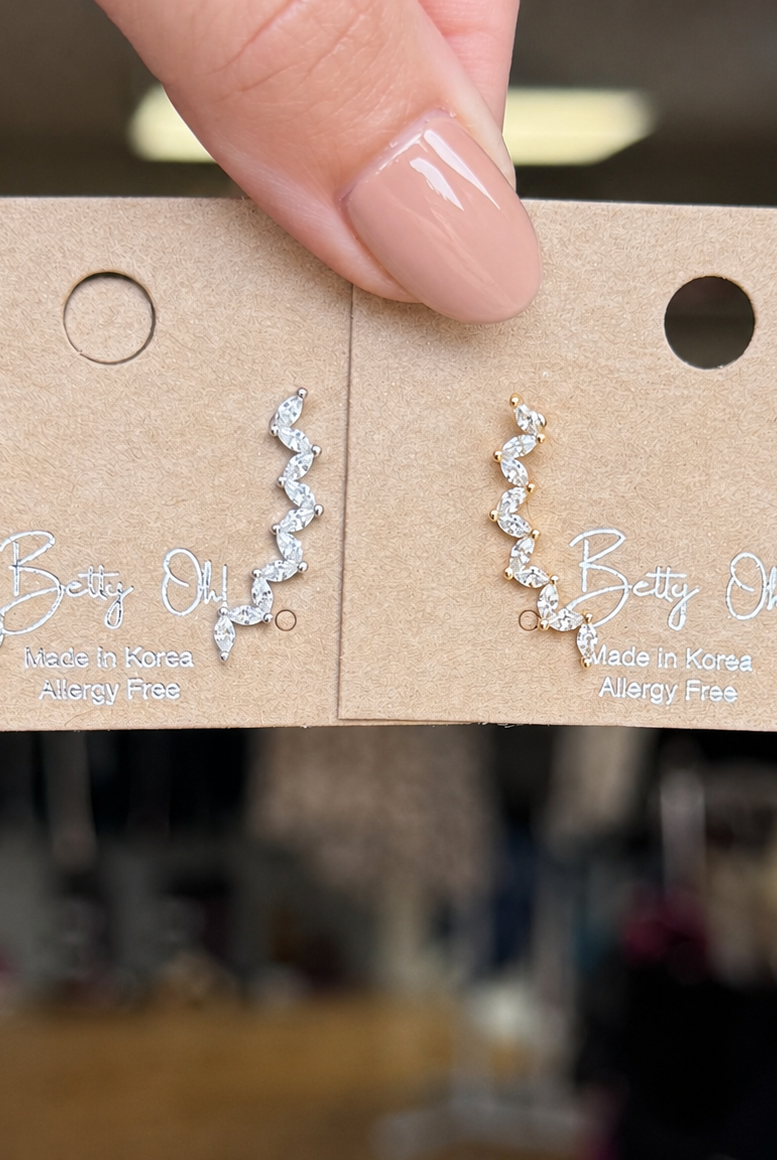 Betty Oh Crystal Curve Earrings-Earrings-Dear Me Southern Boutique, located in DeRidder, Louisiana