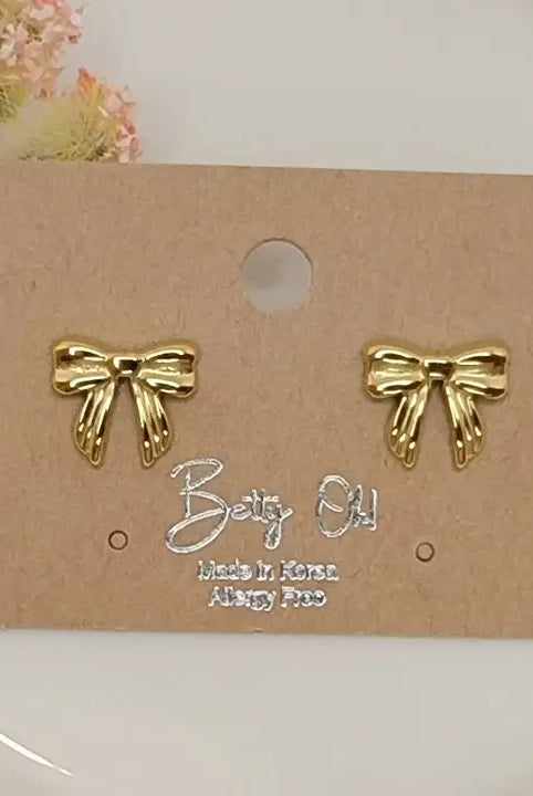 Betty Oh Gold Bow Studs Waterproof-Jewelry - Earrings-Dear Me Southern Boutique, located in DeRidder, Louisiana