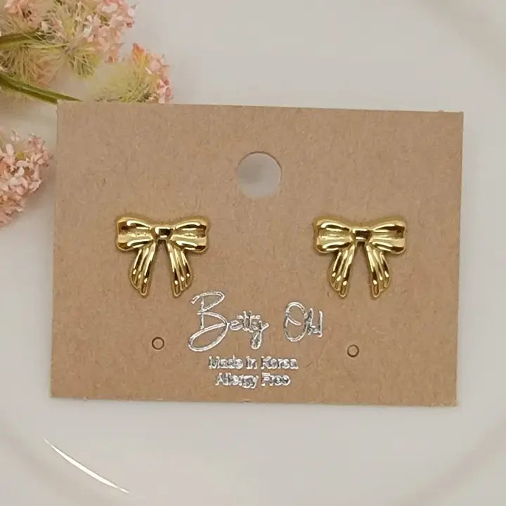 Betty Oh Gold Bow Studs Waterproof-Jewelry - Earrings-Dear Me Southern Boutique, located in DeRidder, Louisiana
