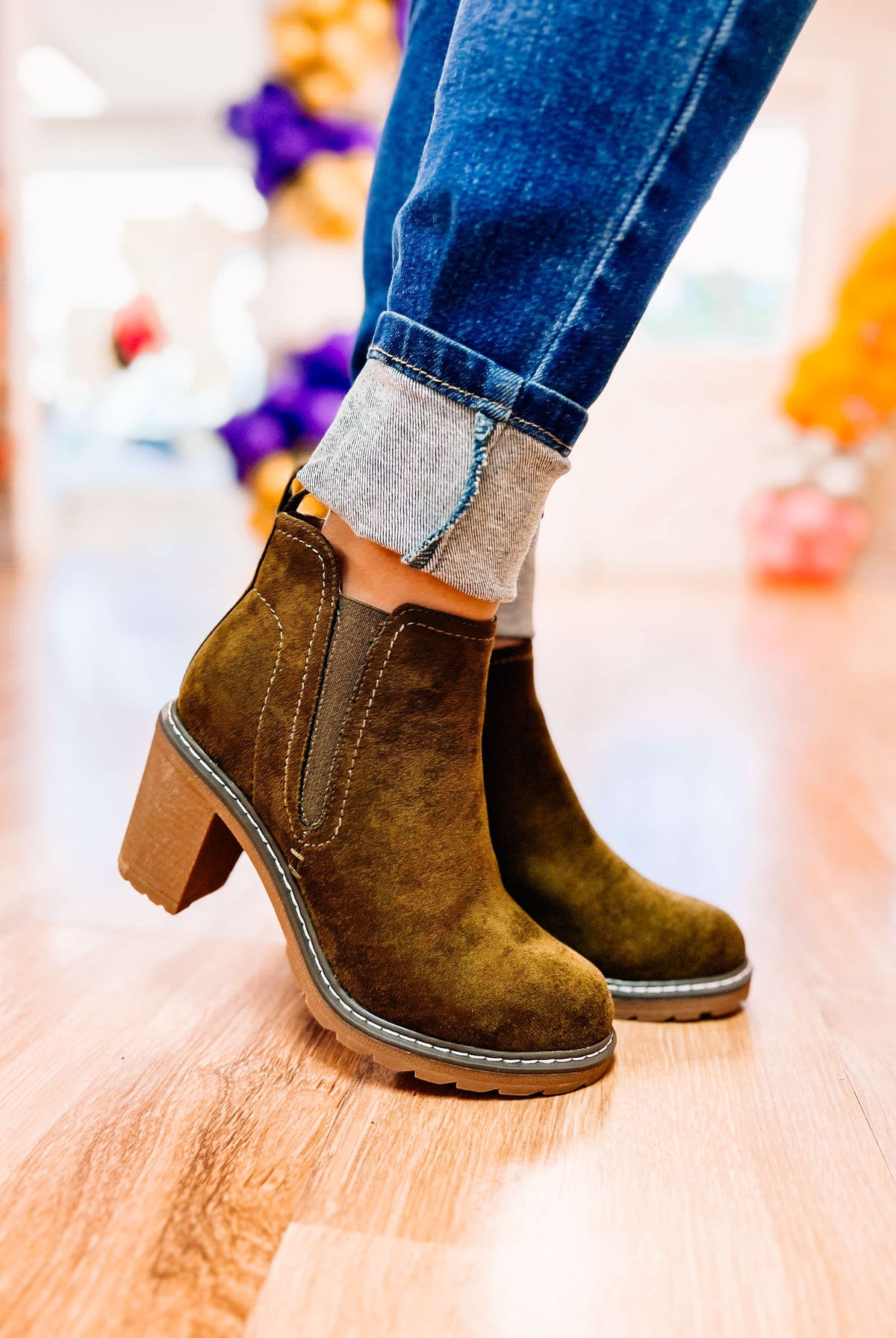Bite Me Booties- Khaki Faux Suede-Shoes-Dear Me Southern Boutique, located in DeRidder, Louisiana