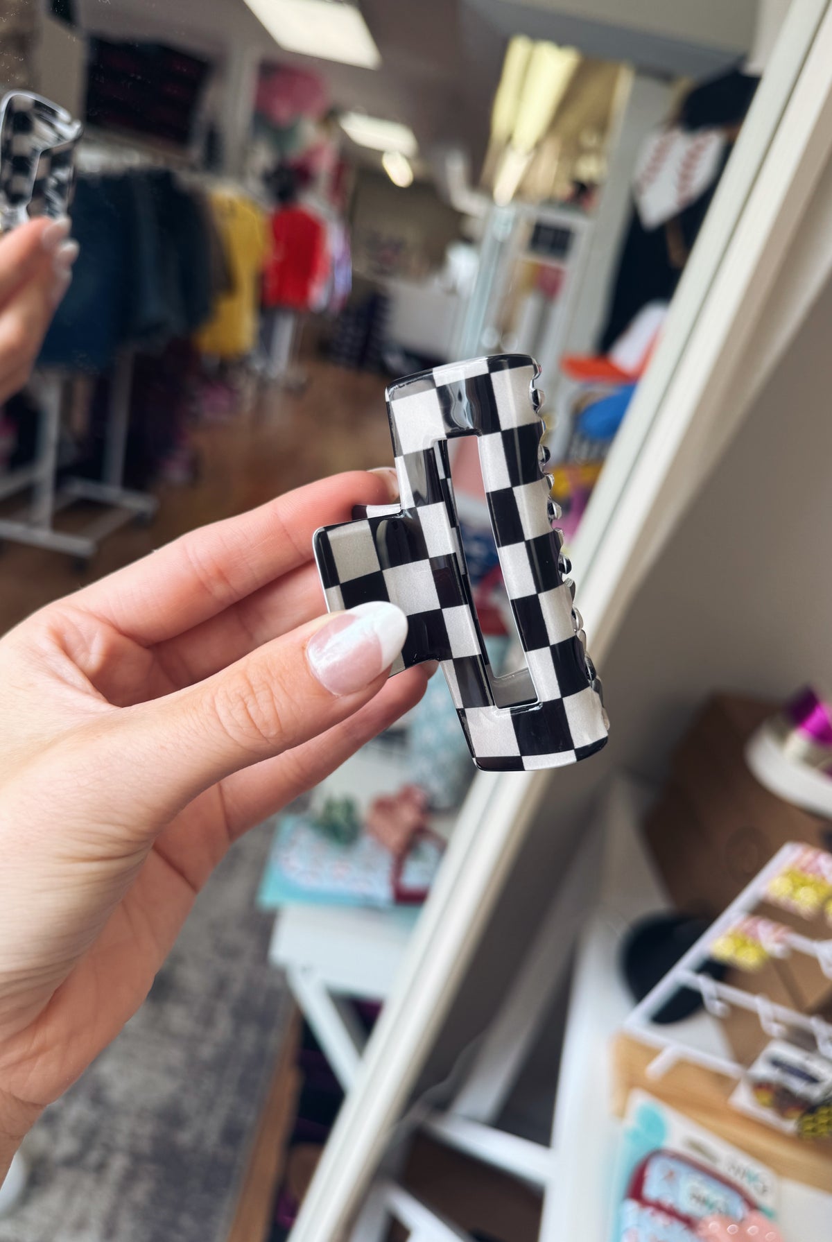 Black Checkered Claw Clip-Hair accessories-Dear Me Southern Boutique, located in DeRidder, Louisiana