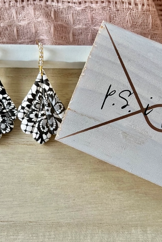 Black Lace Clay Earrings-Earrings-Dear Me Southern Boutique, located in DeRidder, Louisiana
