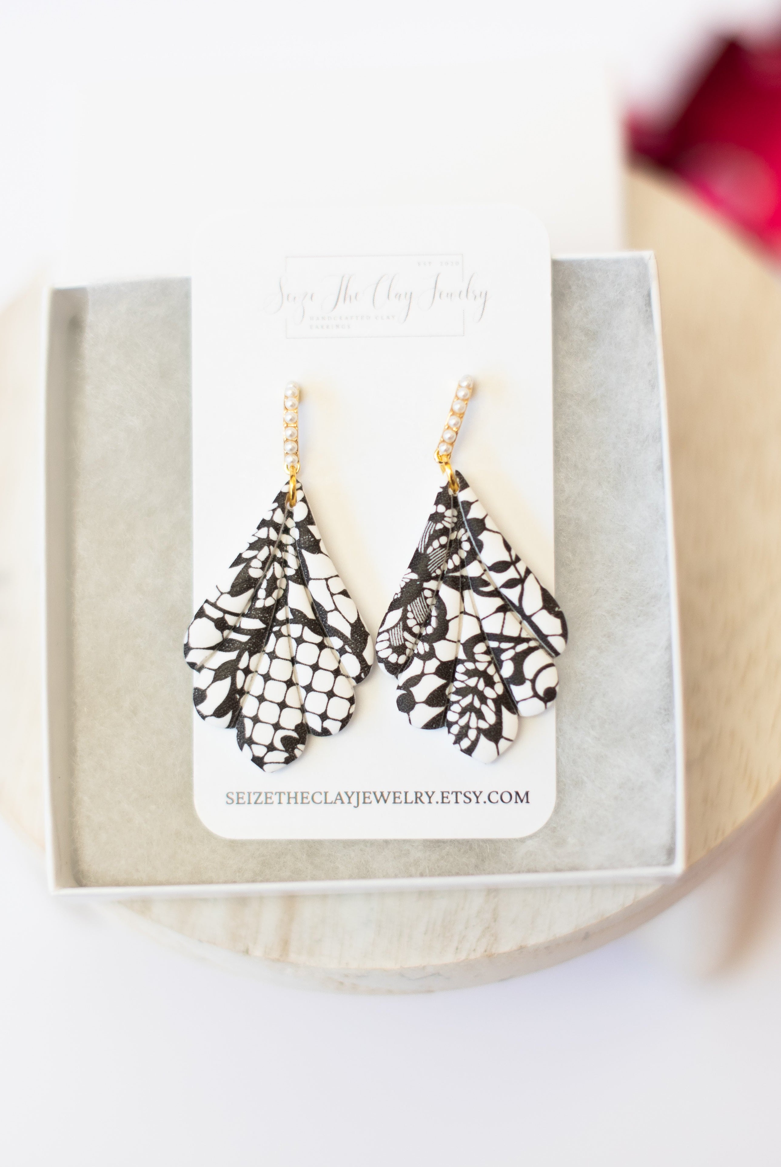 Black Lace Clay Earrings-Earrings-Dear Me Southern Boutique, located in DeRidder, Louisiana