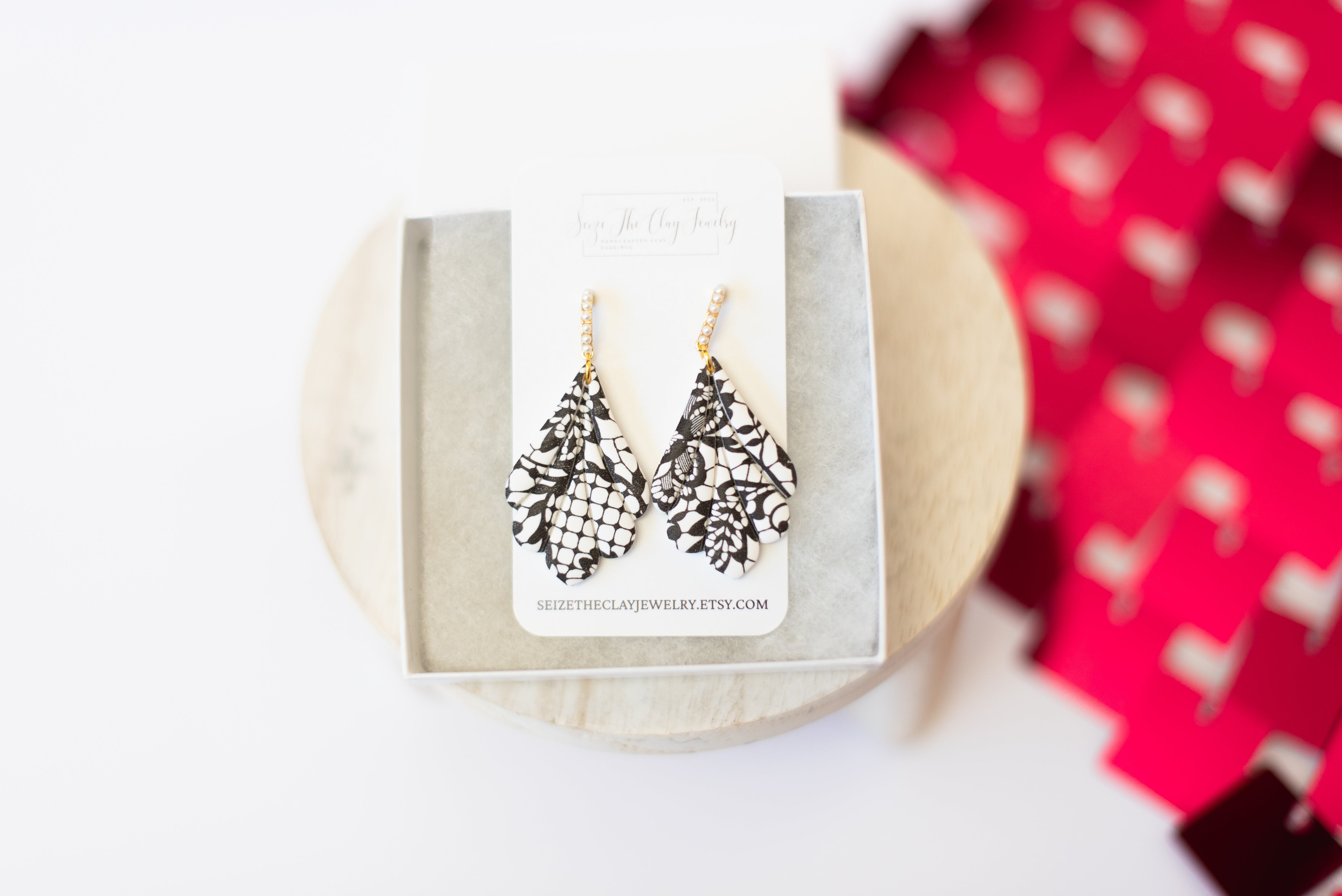 Black Lace Clay Earrings-Earrings-Dear Me Southern Boutique, located in DeRidder, Louisiana