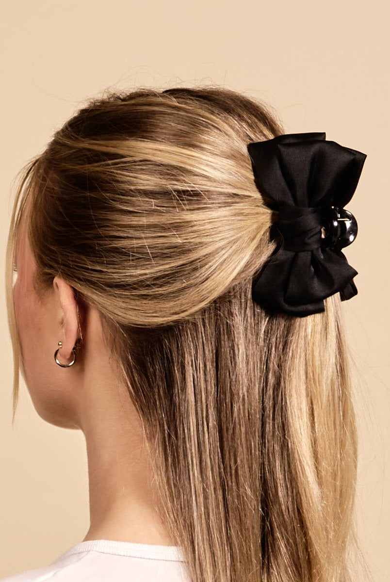 Black - Mini Satin Bougie Bow Claw Clip-Hair Clips-Dear Me Southern Boutique, located in DeRidder, Louisiana
