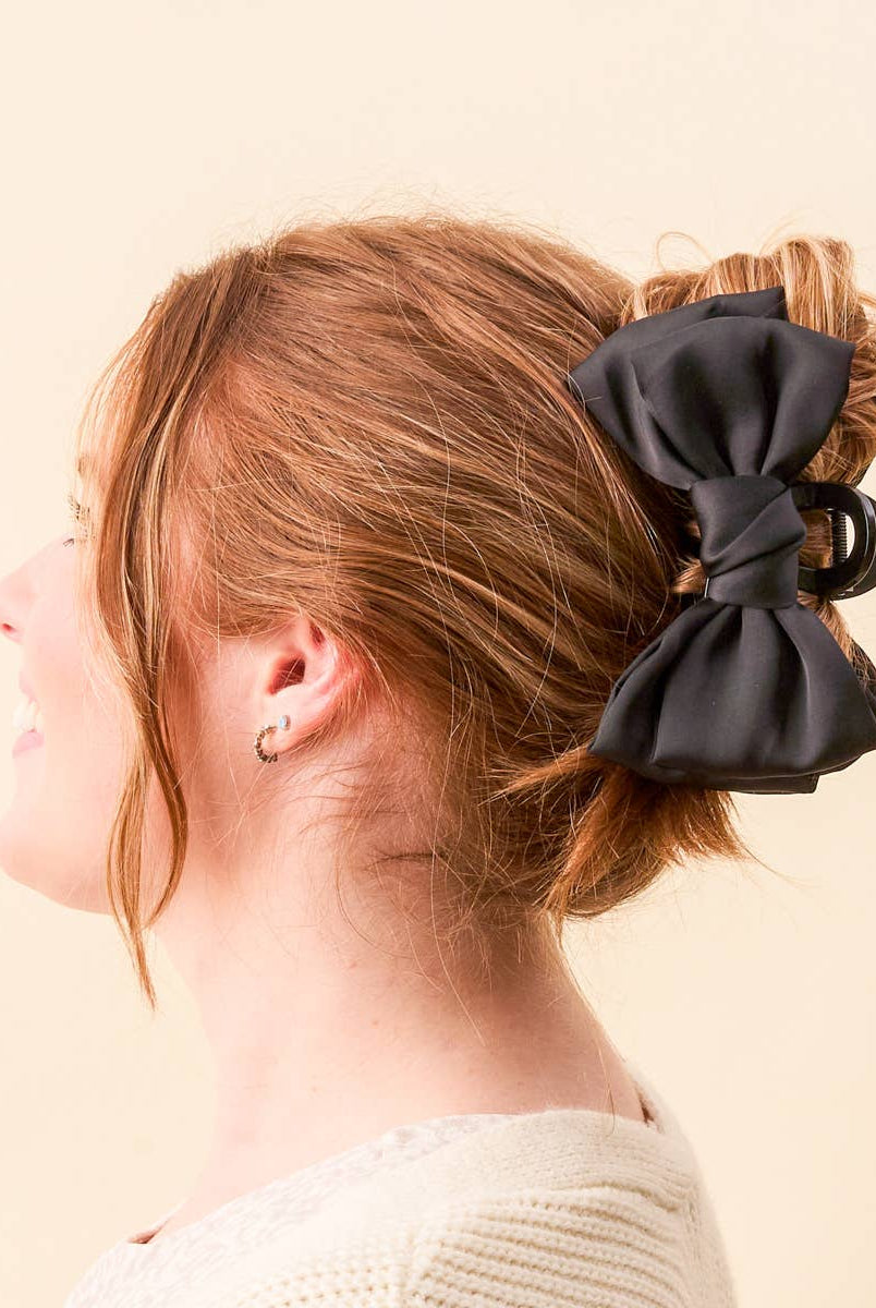 Black - Satin Bougie Bow Claw Clip-Hair Clips-Dear Me Southern Boutique, located in DeRidder, Louisiana