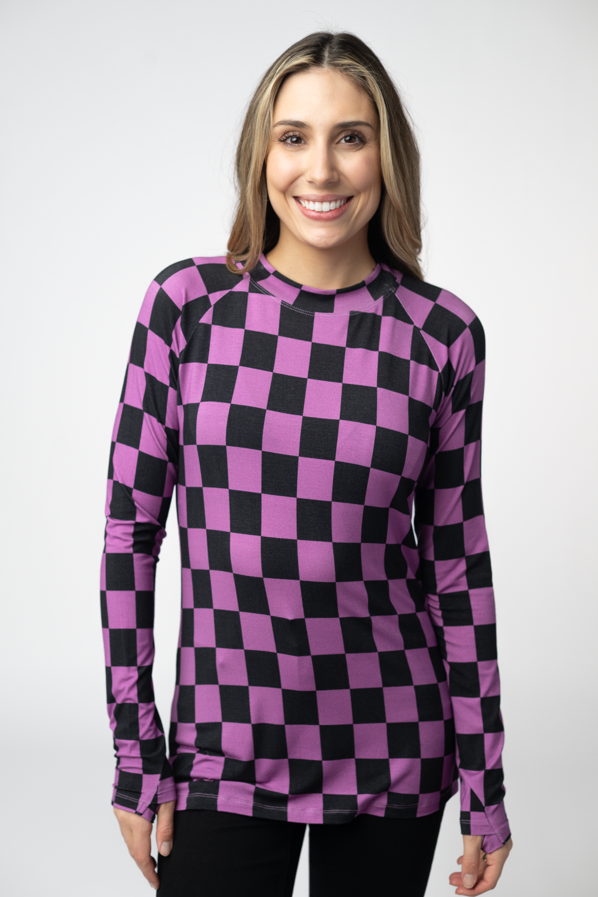 Blair Long Sleeve Top - Black and Purple Checkers-Tops-Dear Me Southern Boutique, located in DeRidder, Louisiana