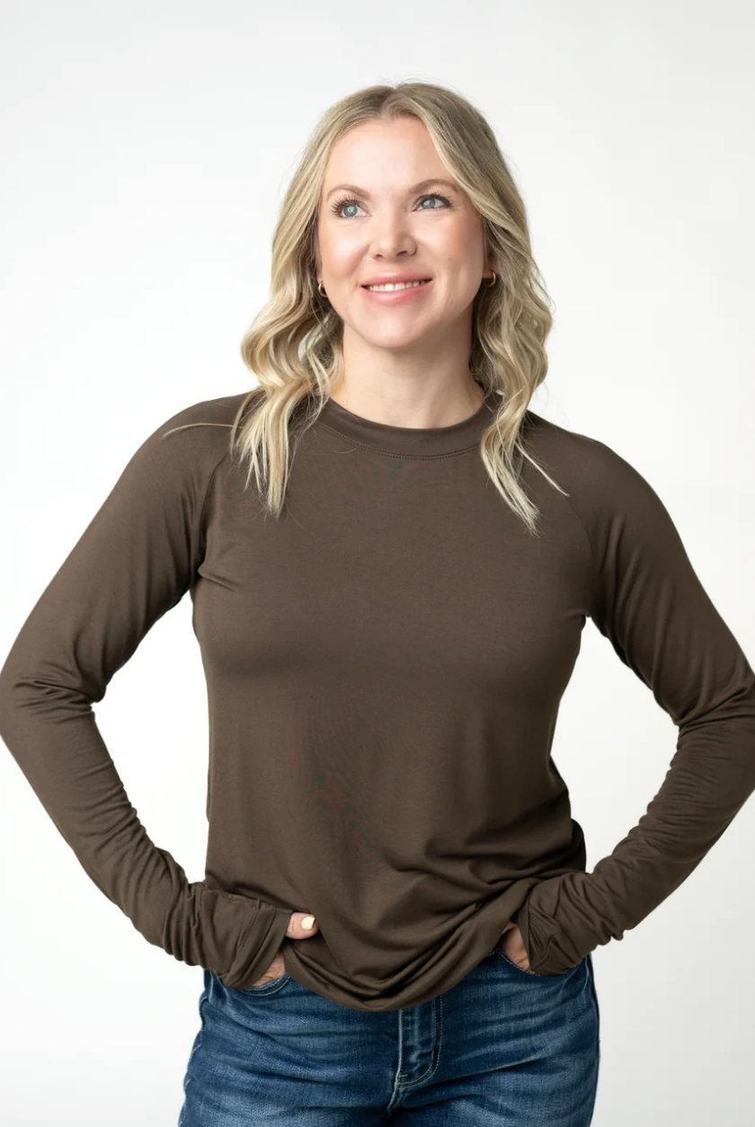 Blair Long Sleeve Top — Chocolate-Long Sleeves-Dear Me Southern Boutique, located in DeRidder, Louisiana