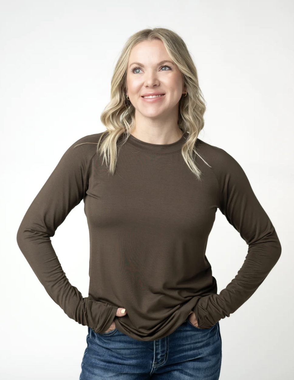 Blair Long Sleeve Top — Chocolate-Long Sleeves-Dear Me Southern Boutique, located in DeRidder, Louisiana