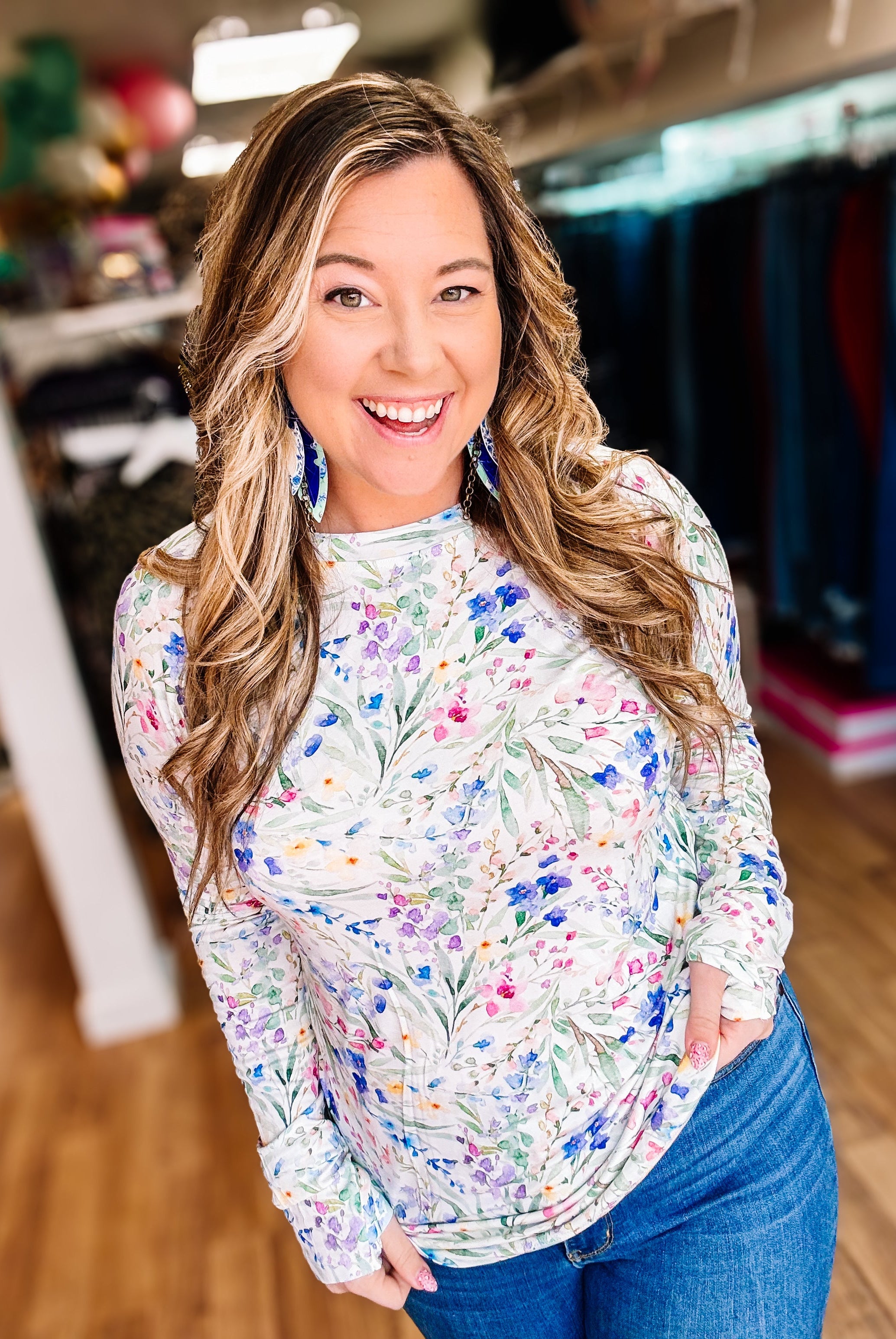 Blair Long Sleeve Top — Cottage Floral-Long Sleeves-Dear Me Southern Boutique, located in DeRidder, Louisiana