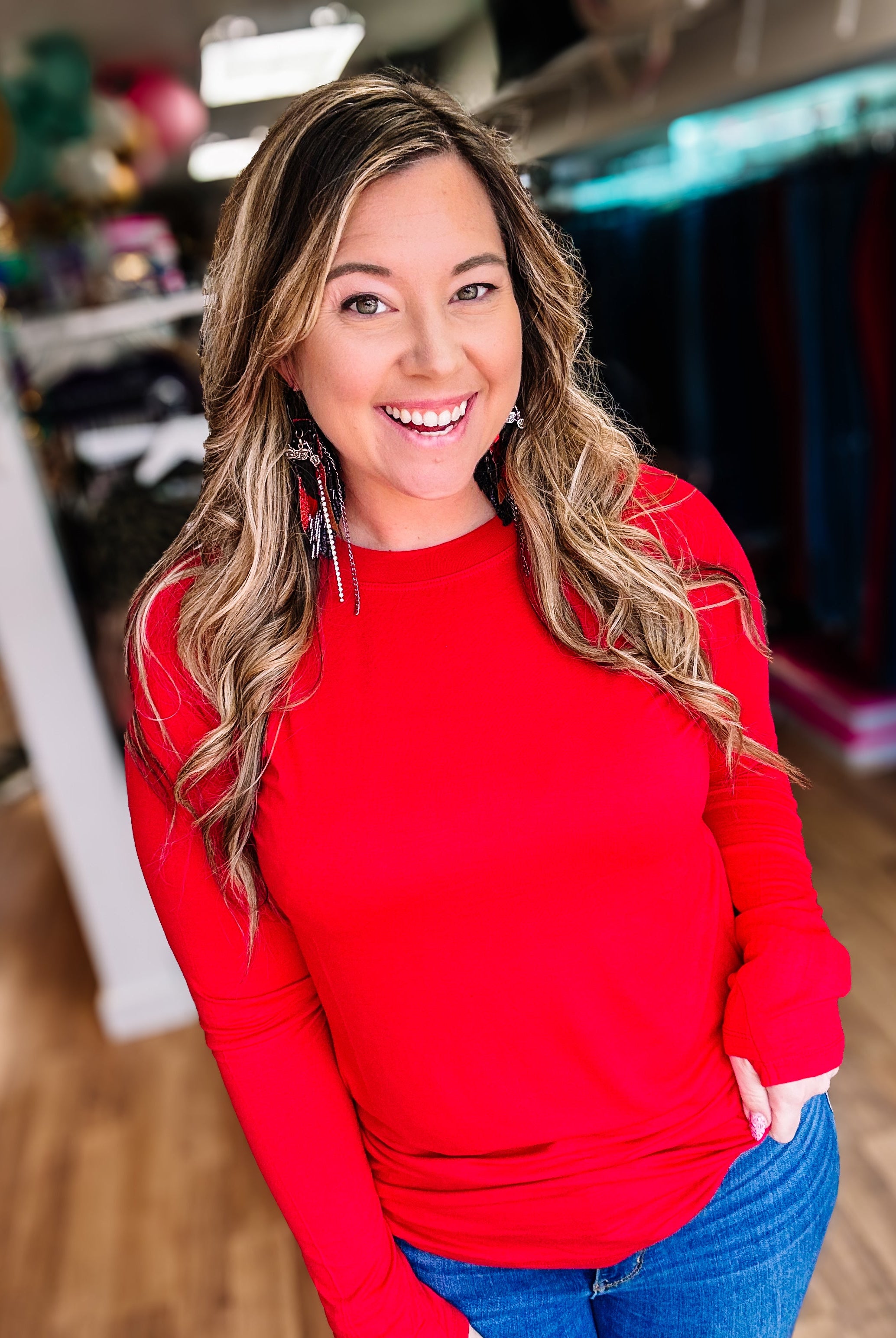 Blair Long Sleeve Top — Red-Long Sleeves-Dear Me Southern Boutique, located in DeRidder, Louisiana