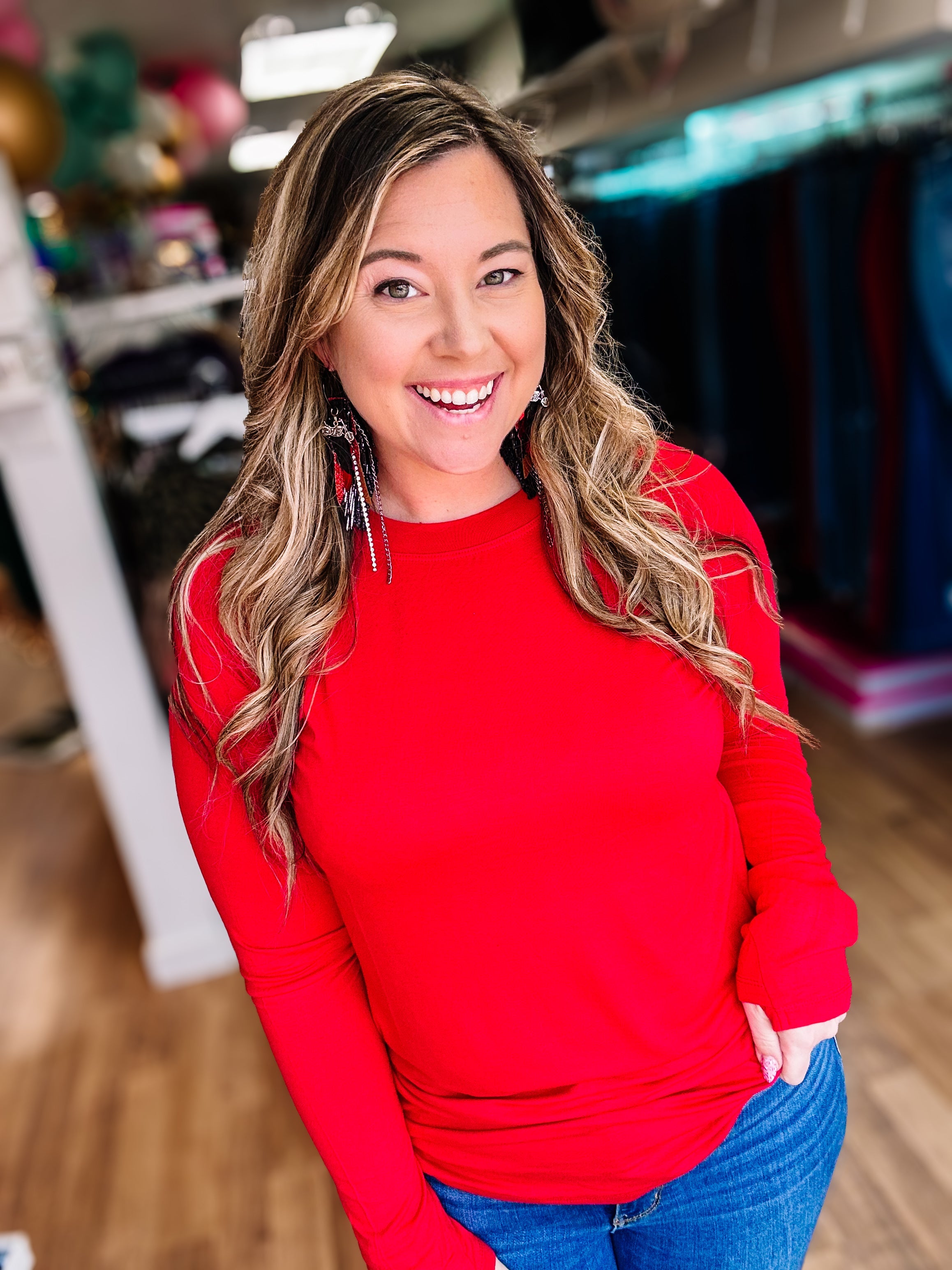 Blair Long Sleeve Top — Red-Long Sleeves-Dear Me Southern Boutique, located in DeRidder, Louisiana