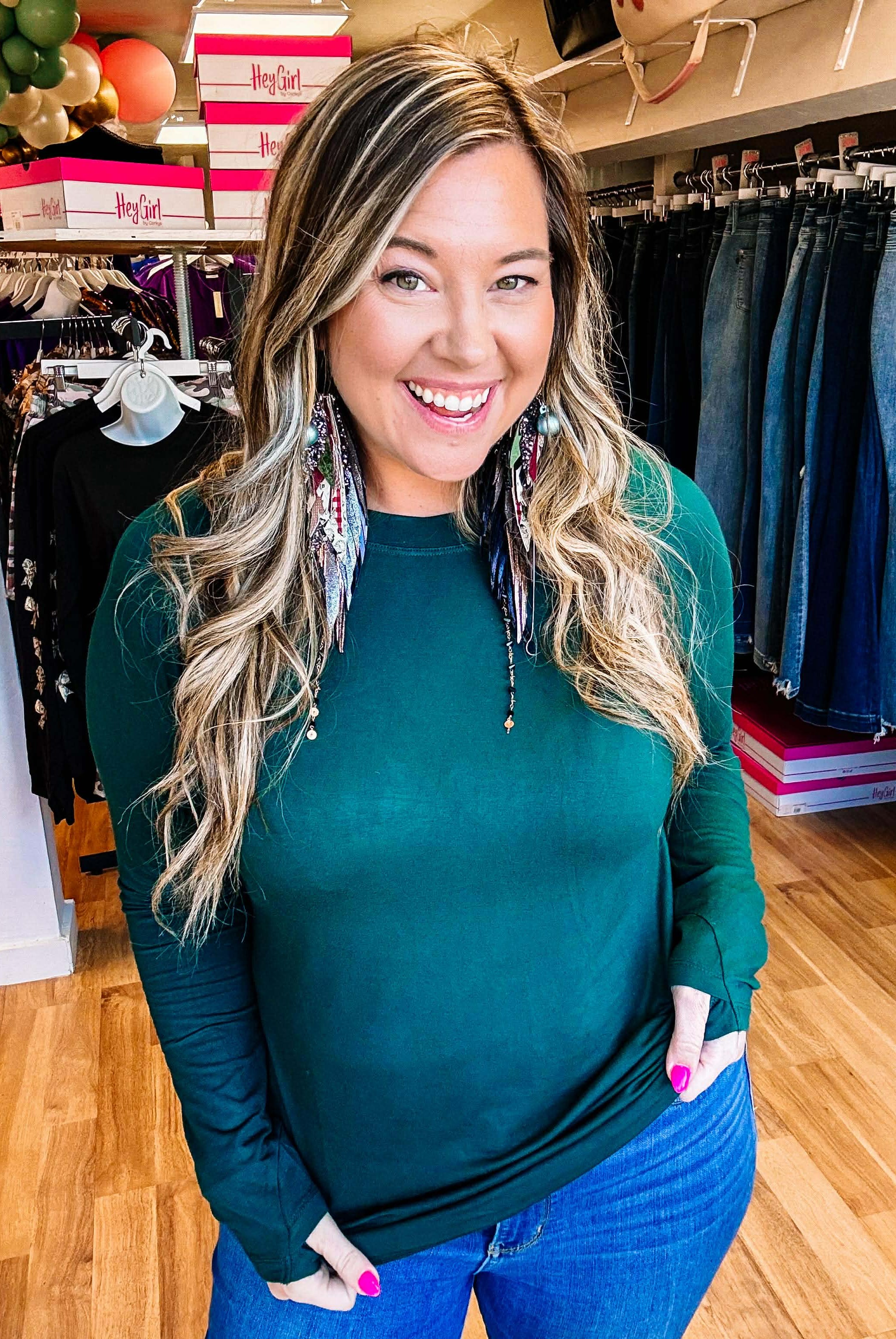 Blair Long sleeve Top- Hunter green-Blouses-Dear Me Southern Boutique, located in DeRidder, Louisiana