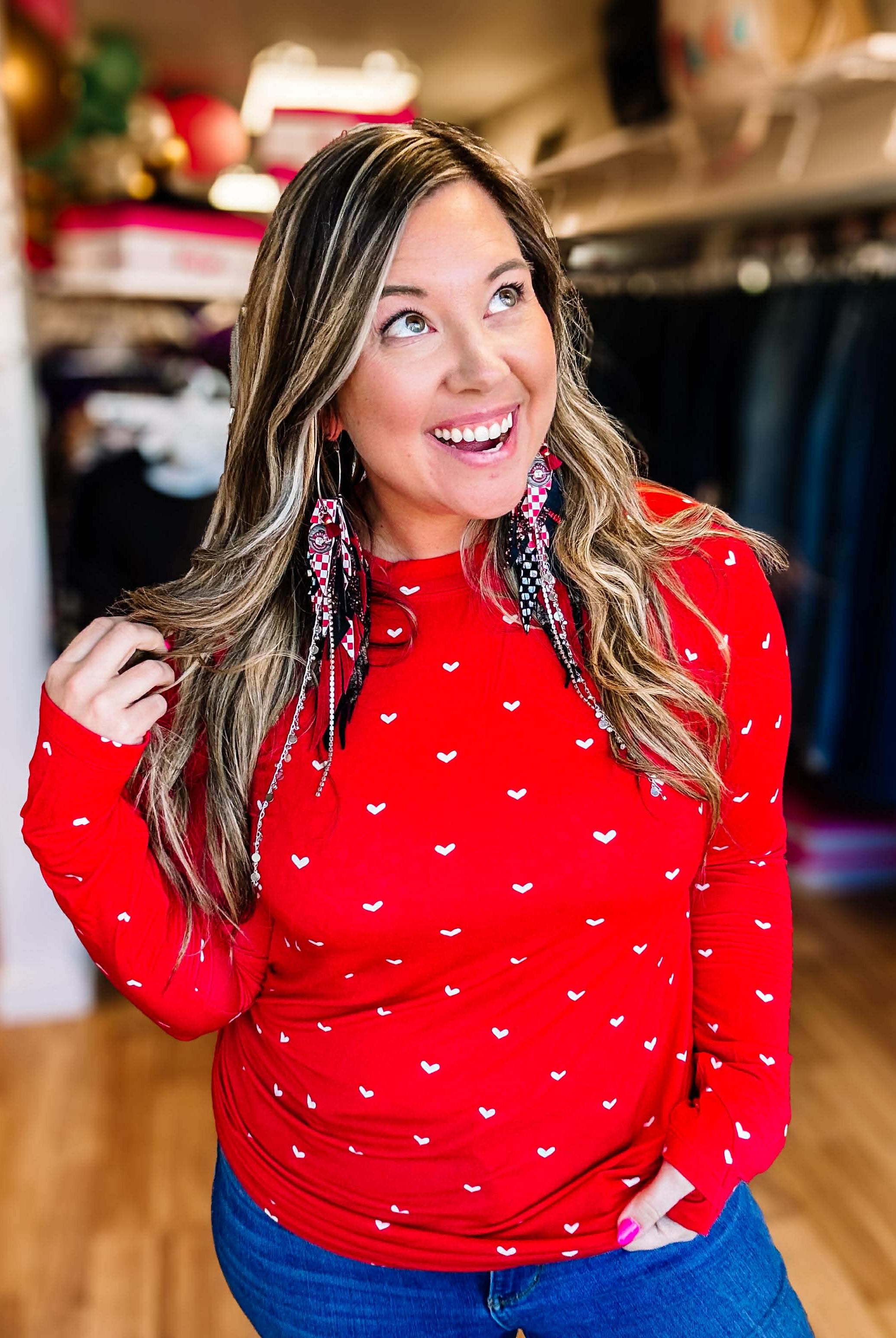 Blair Long sleeve Top- Sweetheart Red-Blouses-Dear Me Southern Boutique, located in DeRidder, Louisiana