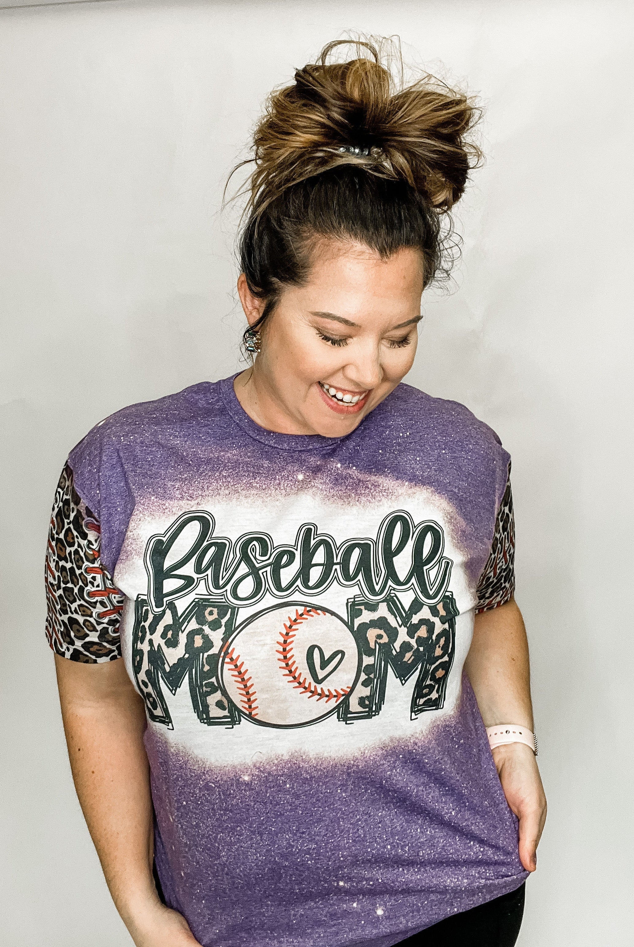 Bleached Baseball Mom Tee-Graphic Tops-Dear Me Southern Boutique, located in DeRidder, Louisiana