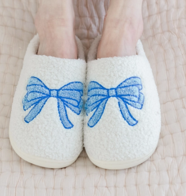 Blue Bow Slippers - Adult-Shoes-Dear Me Southern Boutique, located in DeRidder, Louisiana