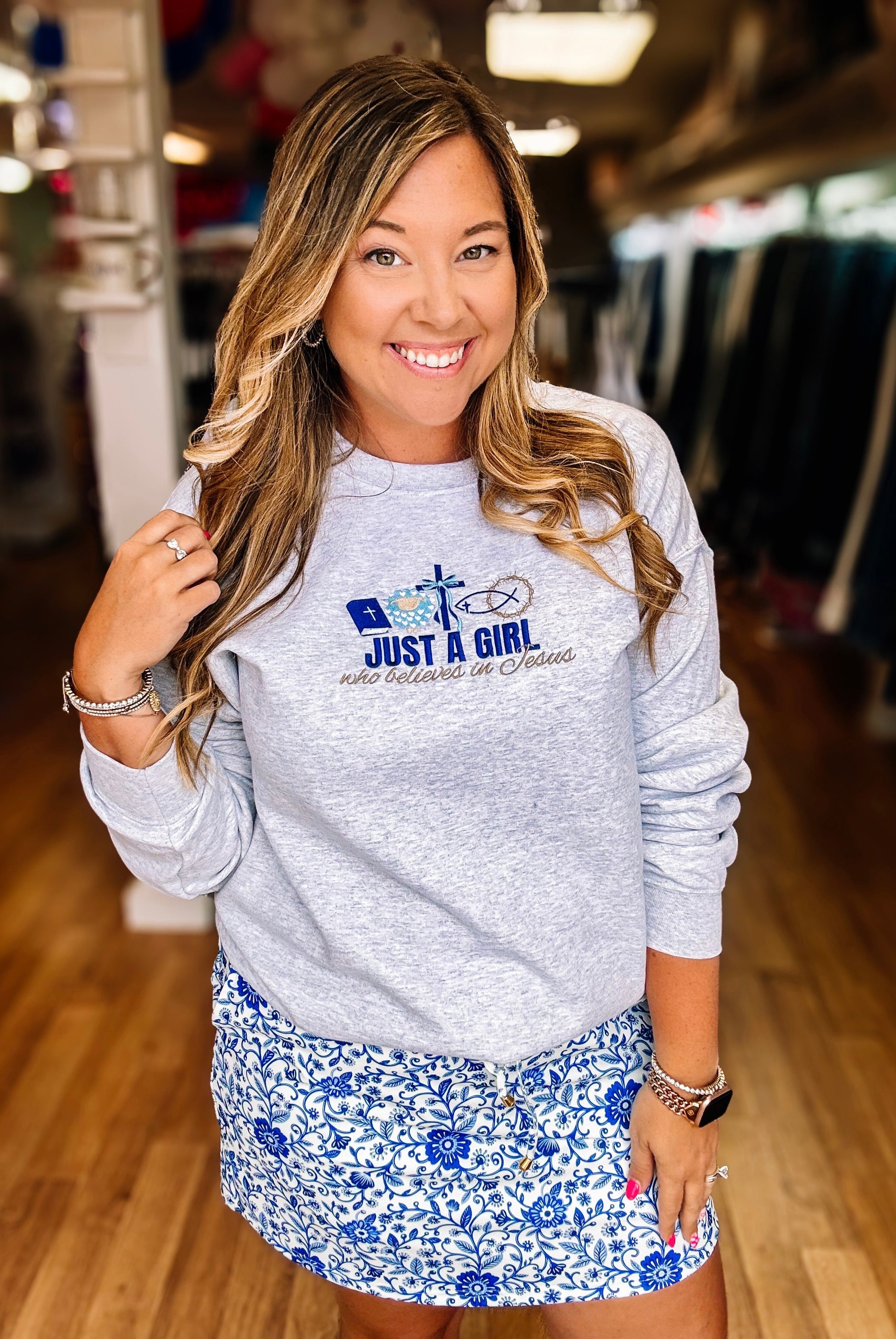 Blue Enchanted Garden Everyday Skort-Skorts-Dear Me Southern Boutique, located in DeRidder, Louisiana