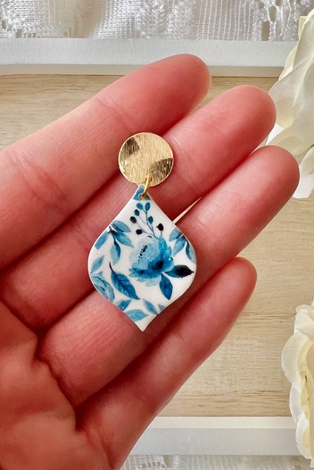 Blue Floral Clay Earrings-Jewelry - Earrings-Dear Me Southern Boutique, located in DeRidder, Louisiana