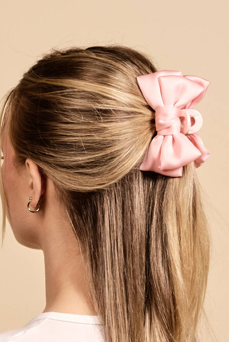 Blush - Mini Satin Bougie Bow Claw Clip-Hair Clip-Dear Me Southern Boutique, located in DeRidder, Louisiana