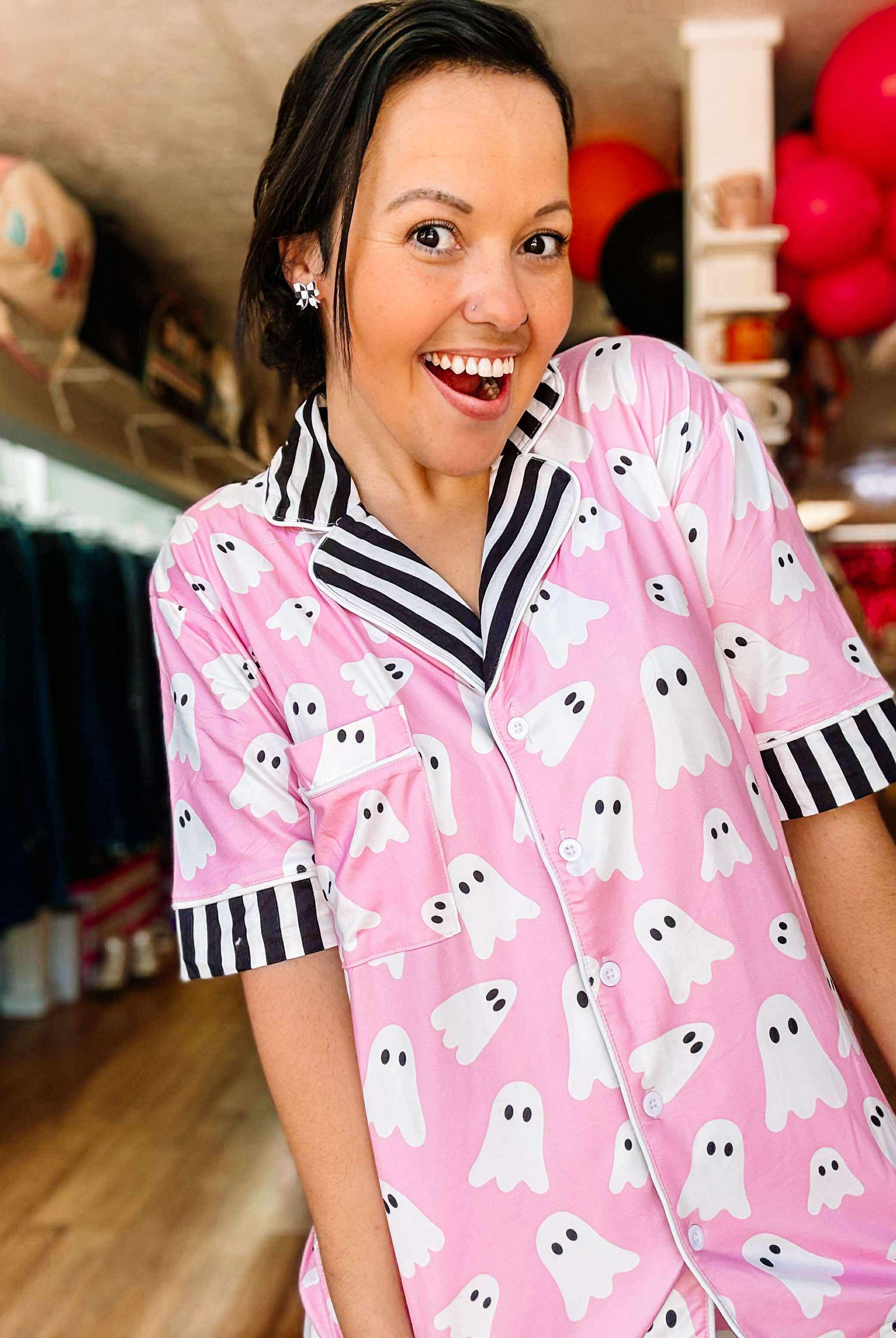 Boo-Jee Luxe PJ Set- Pink Ghost-Dear Me Southern Boutique, located in DeRidder, Louisiana