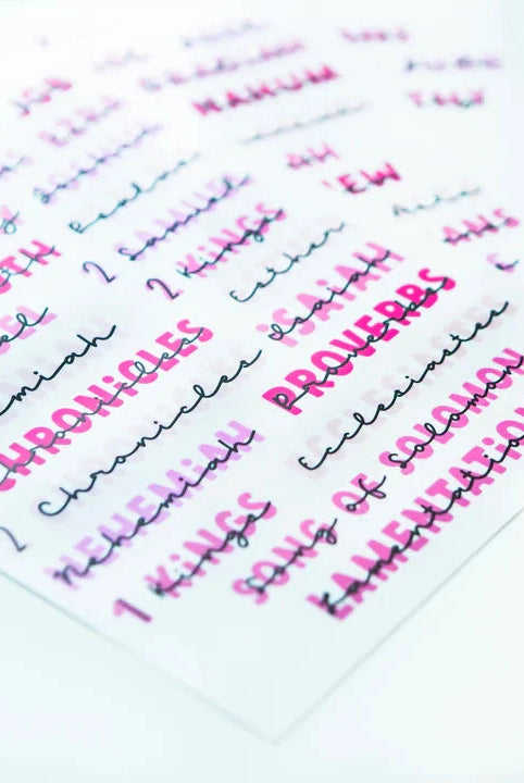Books of the Bible Header Stickers - All the Pinks Edition-Other Accessories-Dear Me Southern Boutique, located in DeRidder, Louisiana