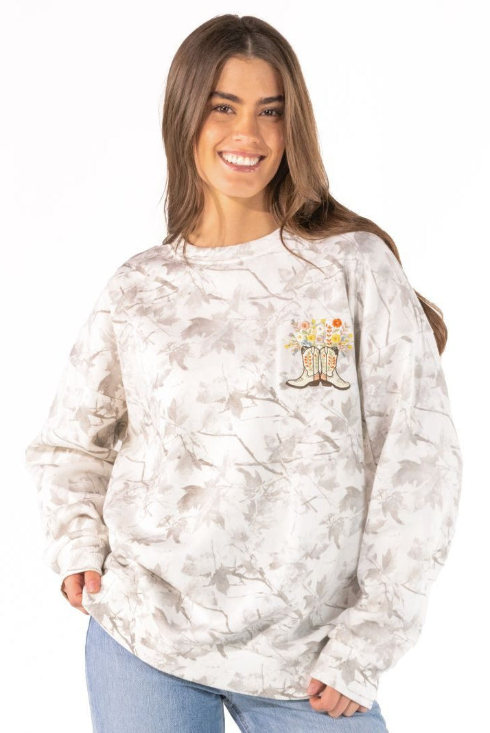 Boots & Blossoms Sweatshirt-Sweatshirts-Dear Me Southern Boutique, located in DeRidder, Louisiana