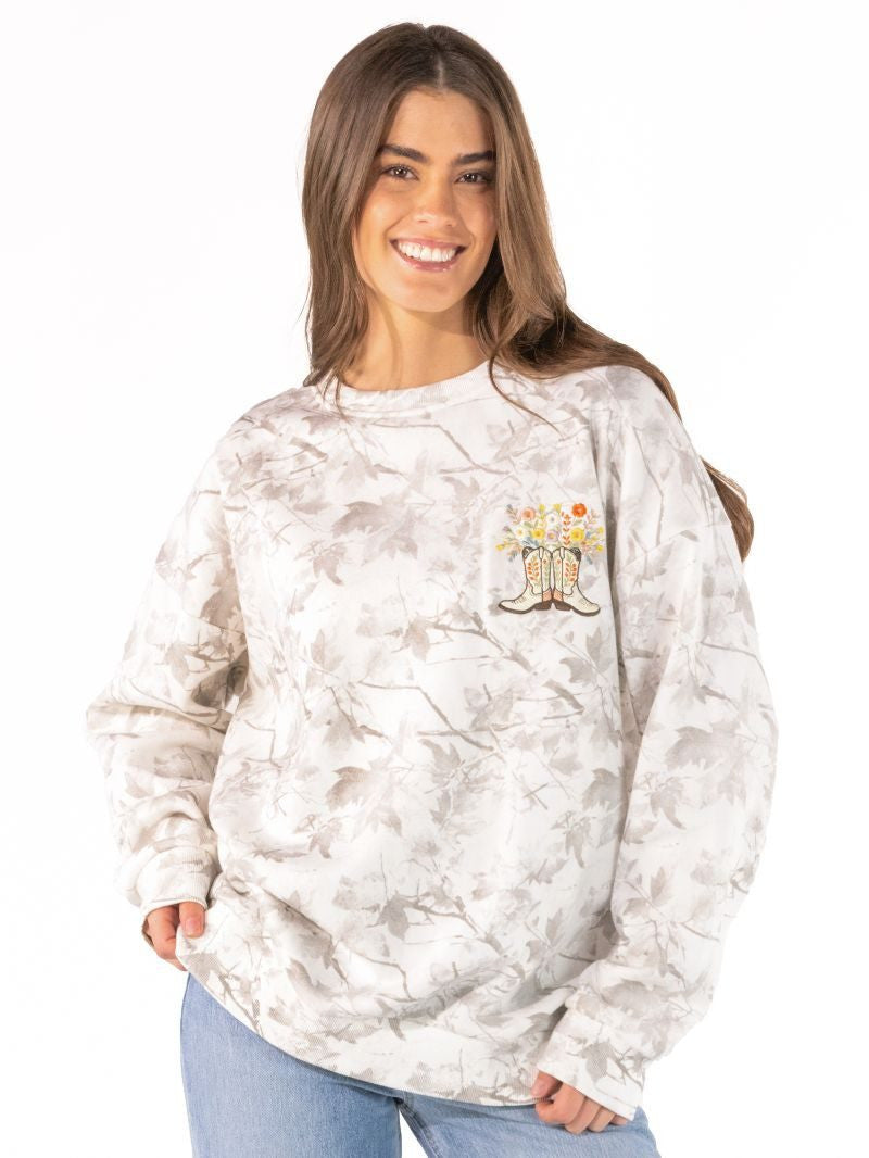 Boots & Blossoms Sweatshirt-Sweatshirts-Dear Me Southern Boutique, located in DeRidder, Louisiana