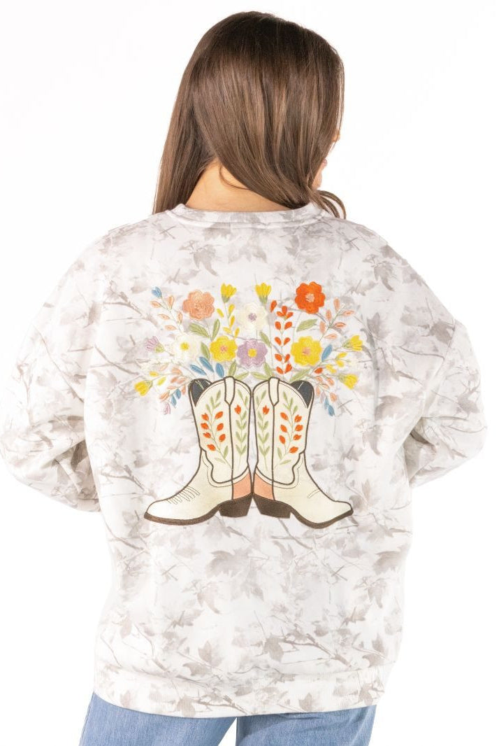 Boots & Blossoms Sweatshirt-Sweatshirts-Dear Me Southern Boutique, located in DeRidder, Louisiana