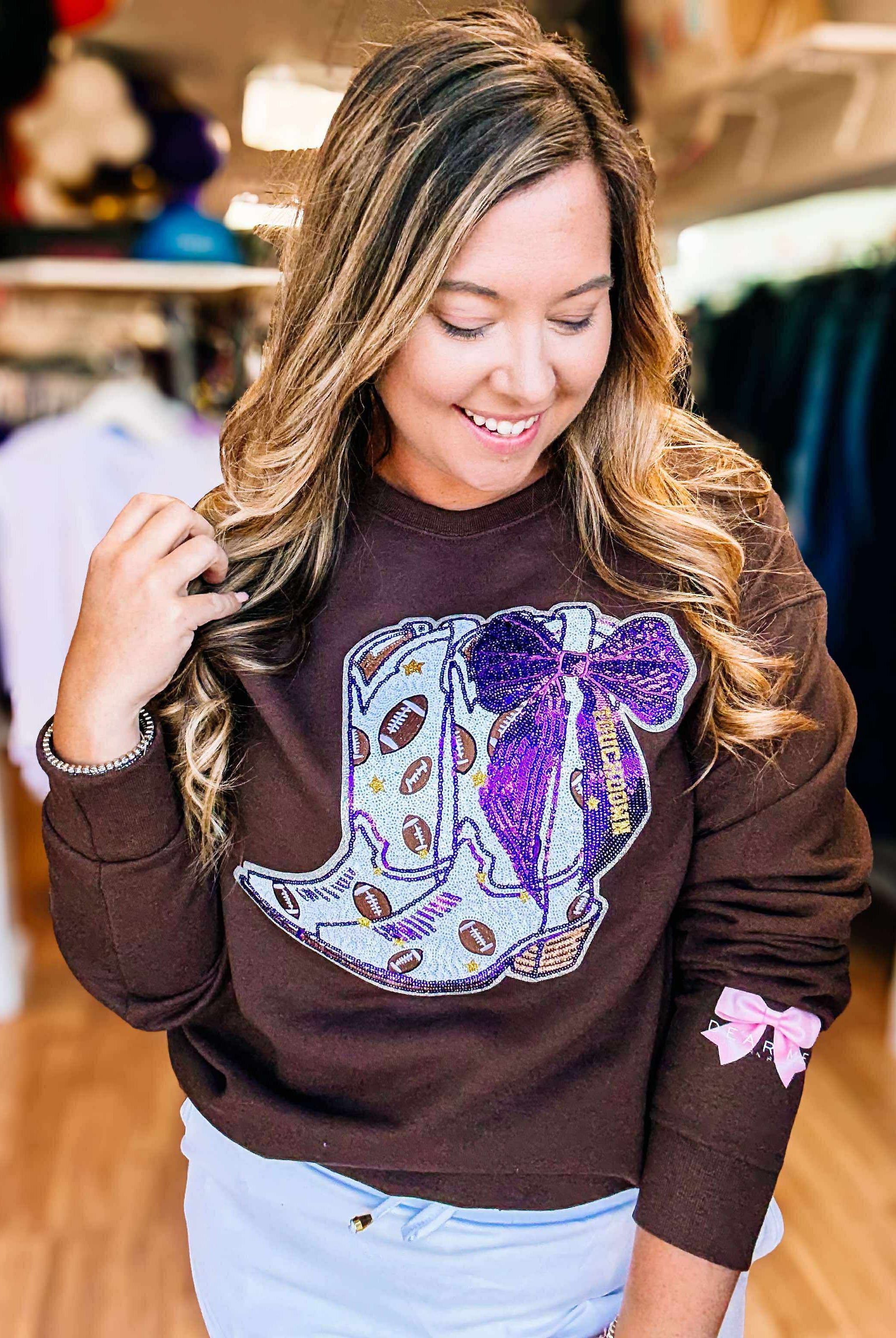 Boots & Bows Touchdown Top-Graphic Tops-Dear Me Southern Boutique, located in DeRidder, Louisiana