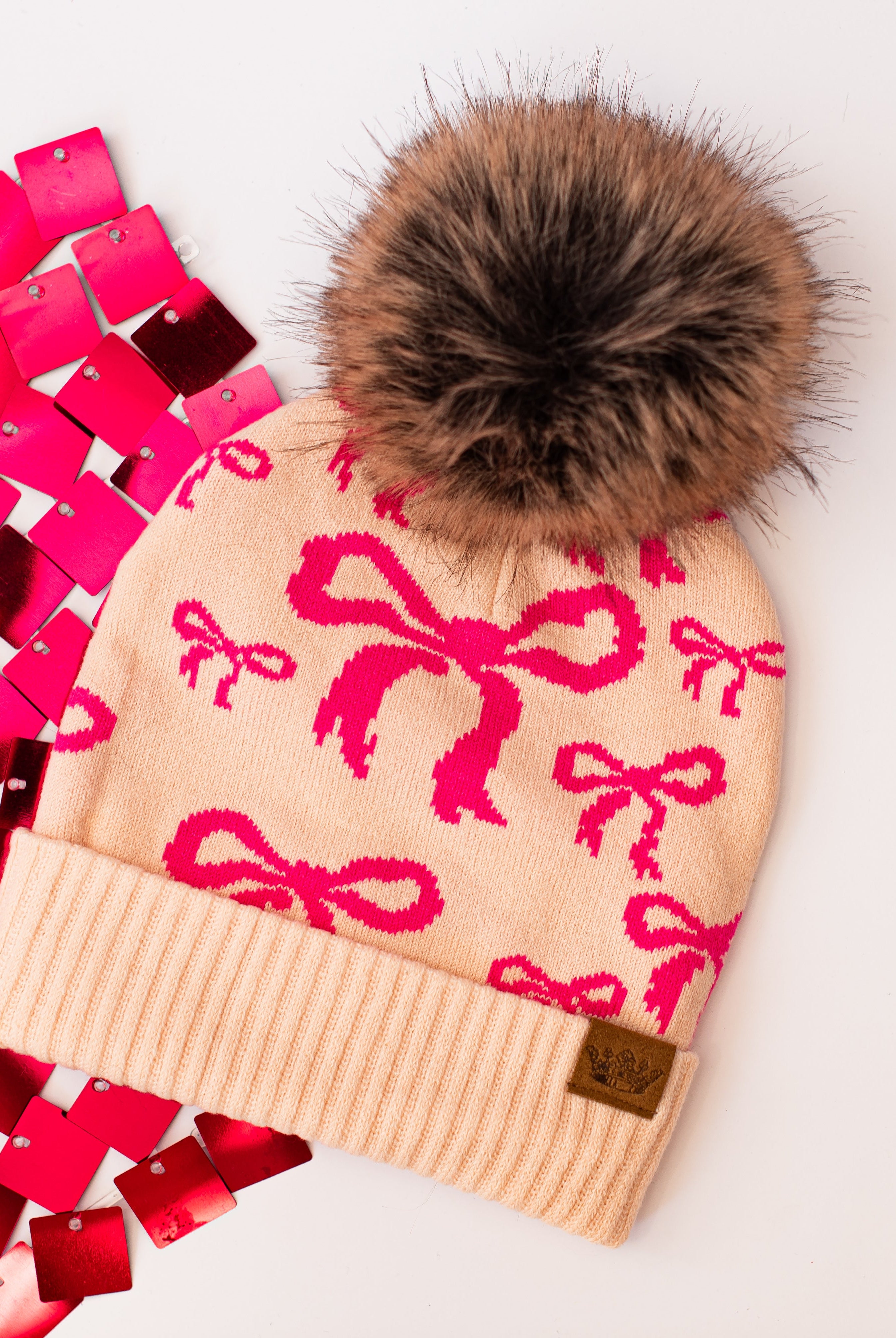 Bow Down Beanie-Pink-Dear Me Southern Boutique, located in DeRidder, Louisiana