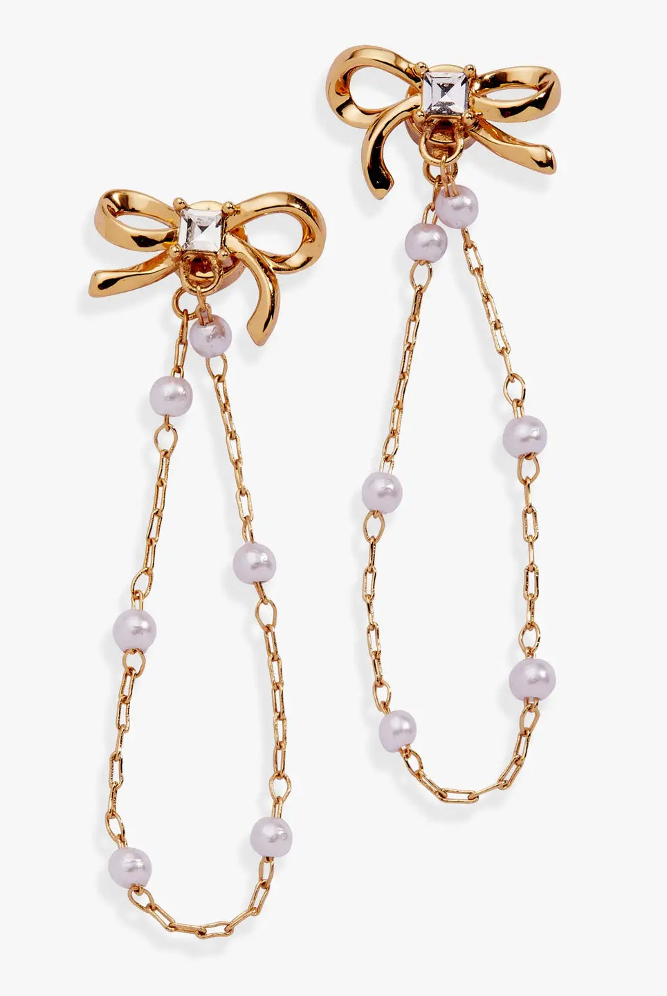 Bow Pearl Coquette Front To Back Chain Earrings-Earrings-Dear Me Southern Boutique, located in DeRidder, Louisiana