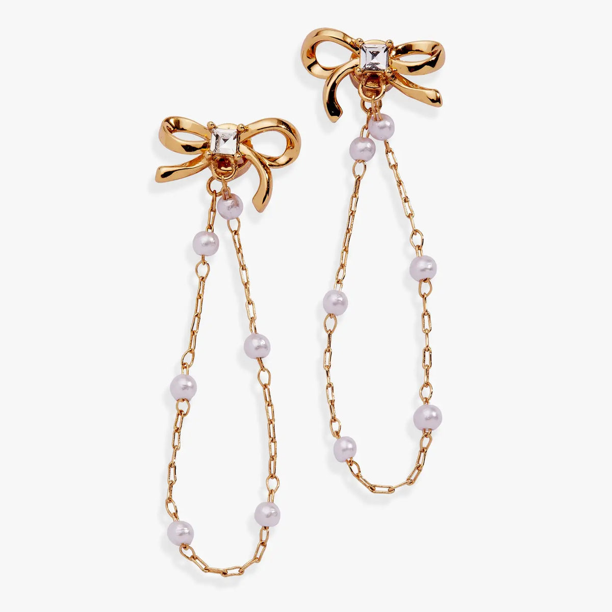 Bow Pearl Coquette Front To Back Chain Earrings-Jewelry - Earrings-Dear Me Southern Boutique, located in DeRidder, Louisiana
