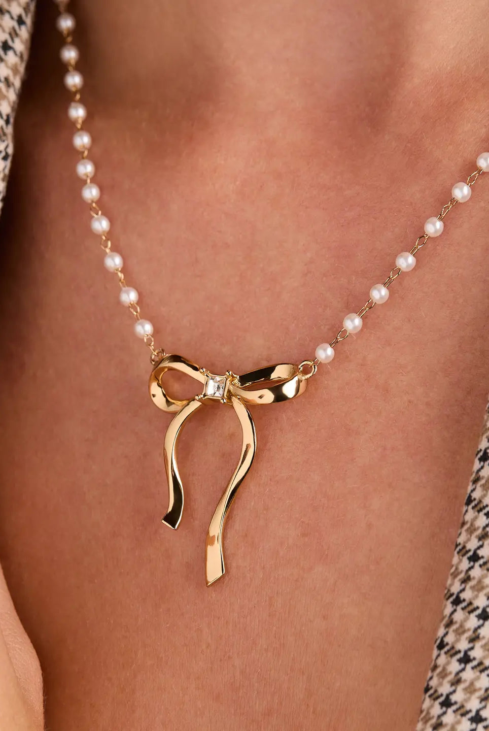 Bow Pearl Coquette Necklace-Necklaces-Dear Me Southern Boutique, located in DeRidder, Louisiana