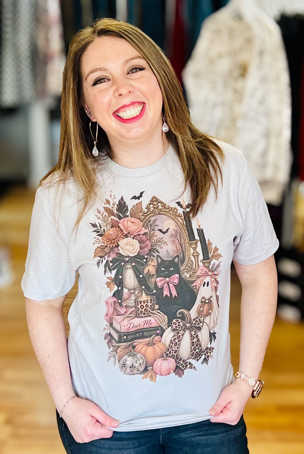 Bow-Tied Black Cat Tee-Tees-Dear Me Southern Boutique, located in DeRidder, Louisiana