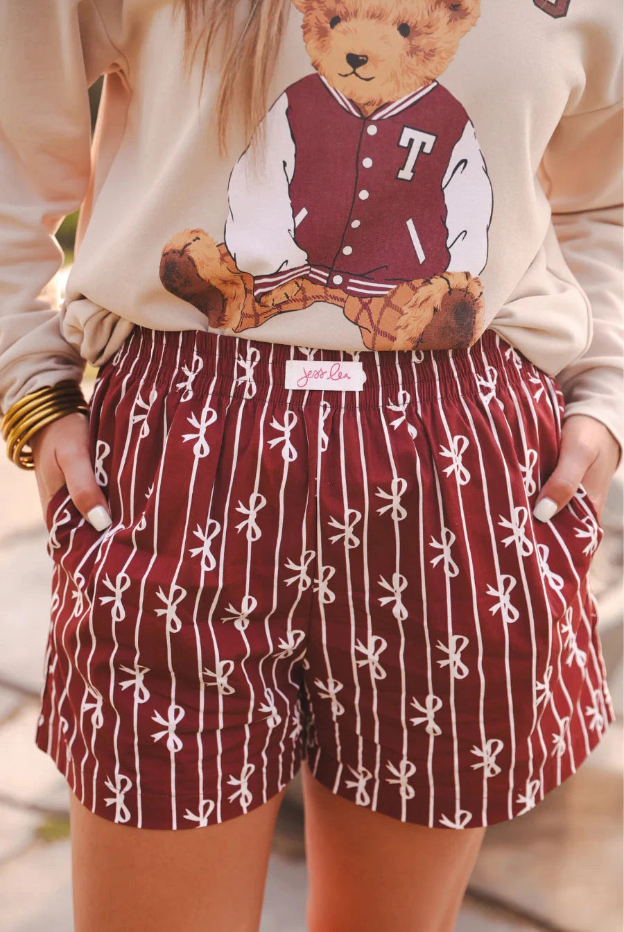 Bows And Goals Boxer Shorts- Maroon-Bottoms-Dear Me Southern Boutique, located in DeRidder, Louisiana