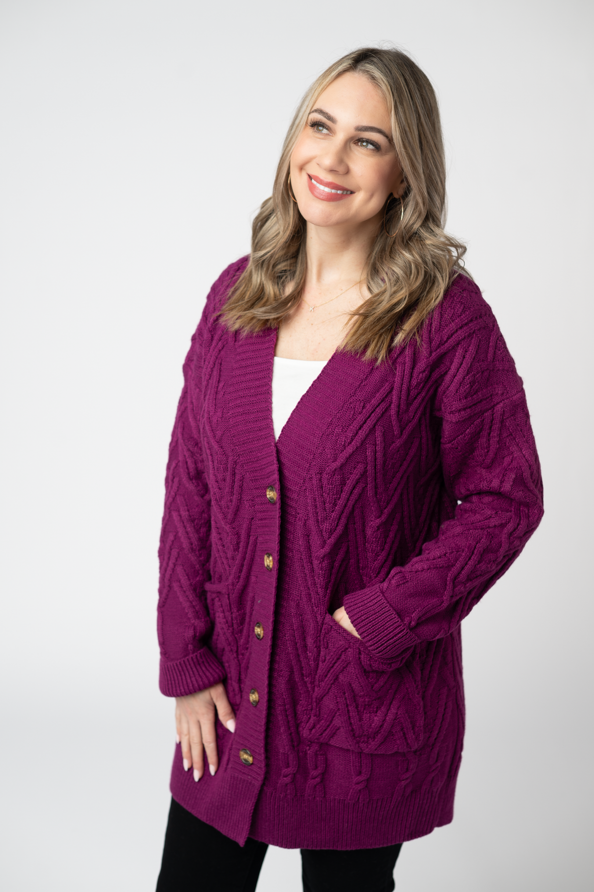 Brooks Button Sweater Cardigan - Magenta-Cardigan-Dear Me Southern Boutique, located in DeRidder, Louisiana