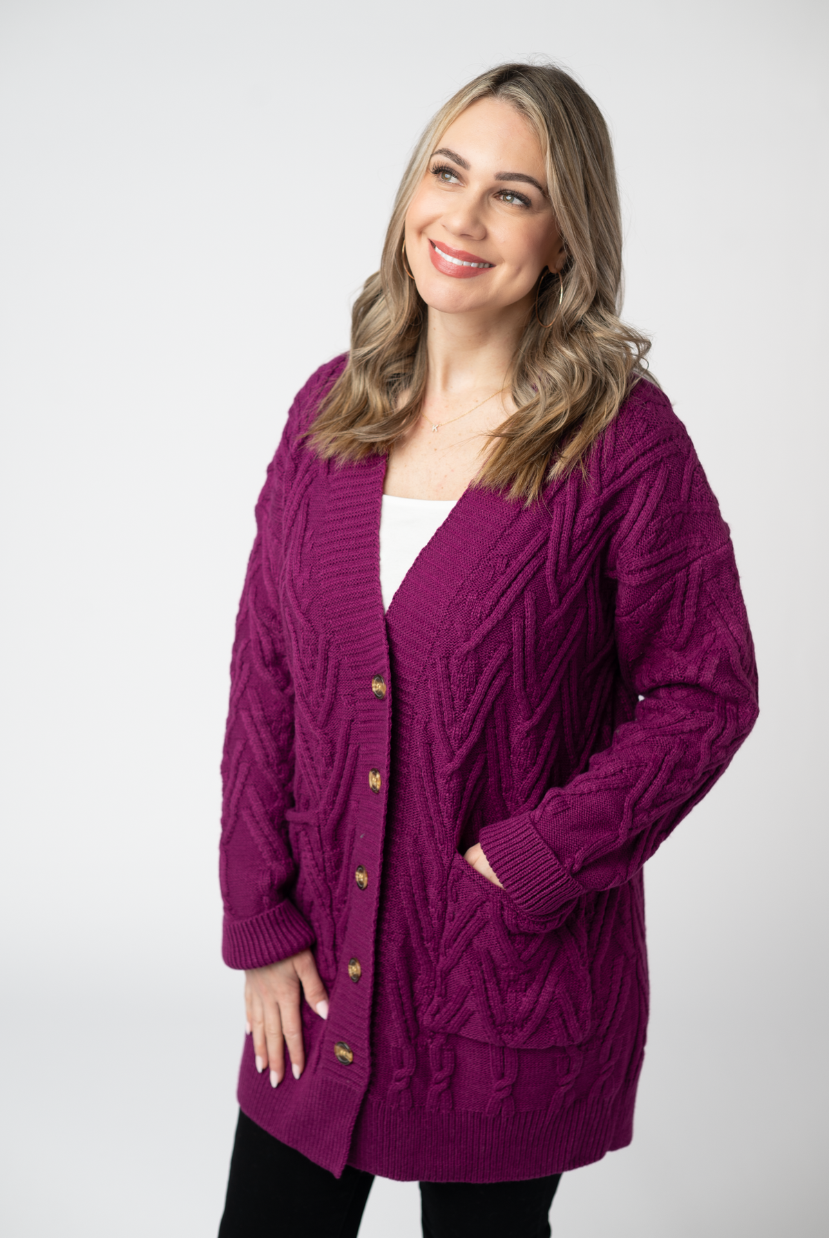 Brooks Button Sweater Cardigan - Magenta-Cardigans-Dear Me Southern Boutique, located in DeRidder, Louisiana