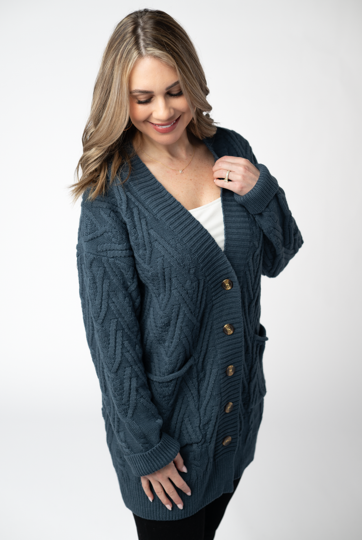 Brooks Button Sweater Cardigan - Navy-Cardigans-Dear Me Southern Boutique, located in DeRidder, Louisiana