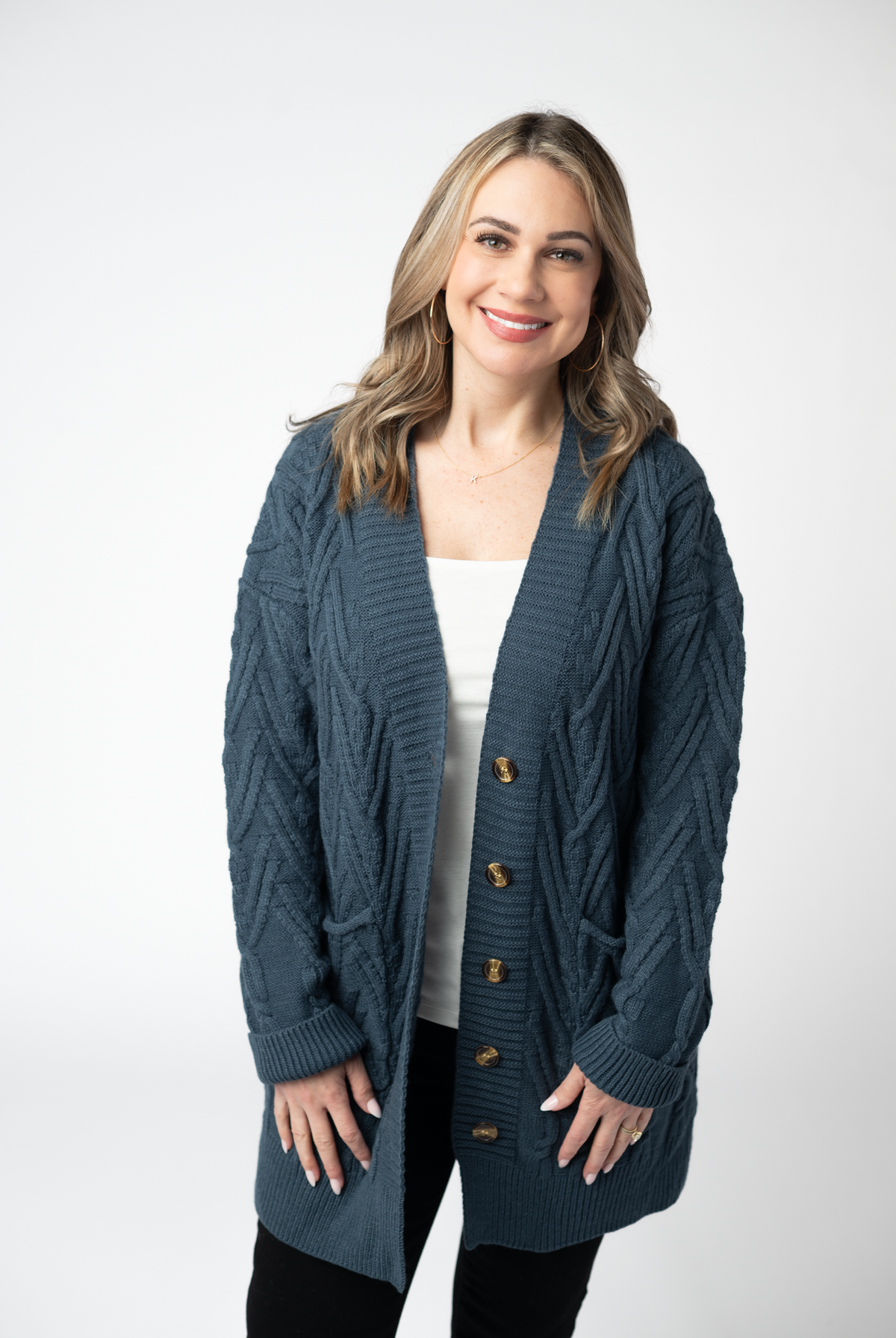 Brooks Button Sweater Cardigan - Navy-Cardigans-Dear Me Southern Boutique, located in DeRidder, Louisiana