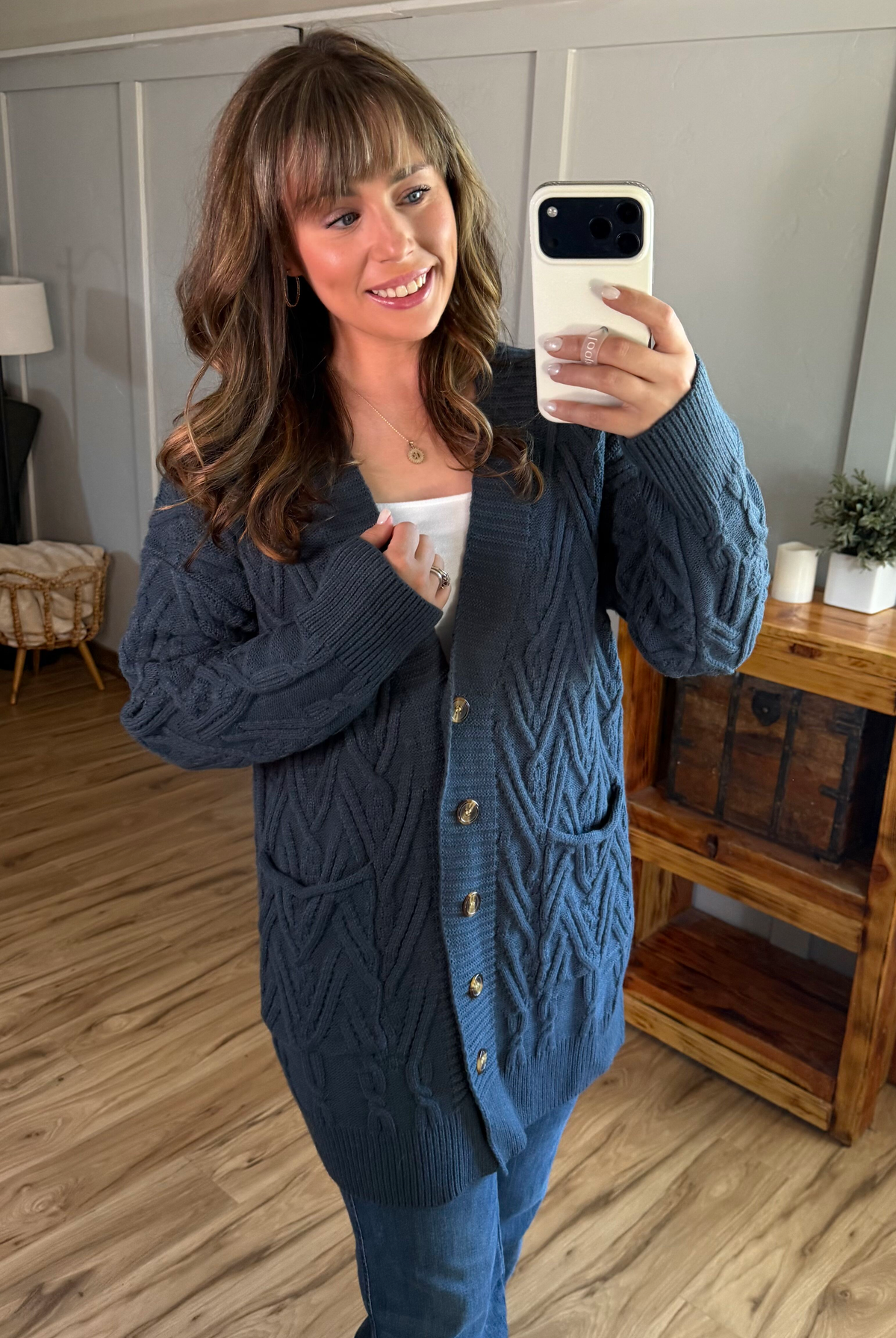 Brooks Button Sweater Cardigan - Navy-Cardigans-Dear Me Southern Boutique, located in DeRidder, Louisiana